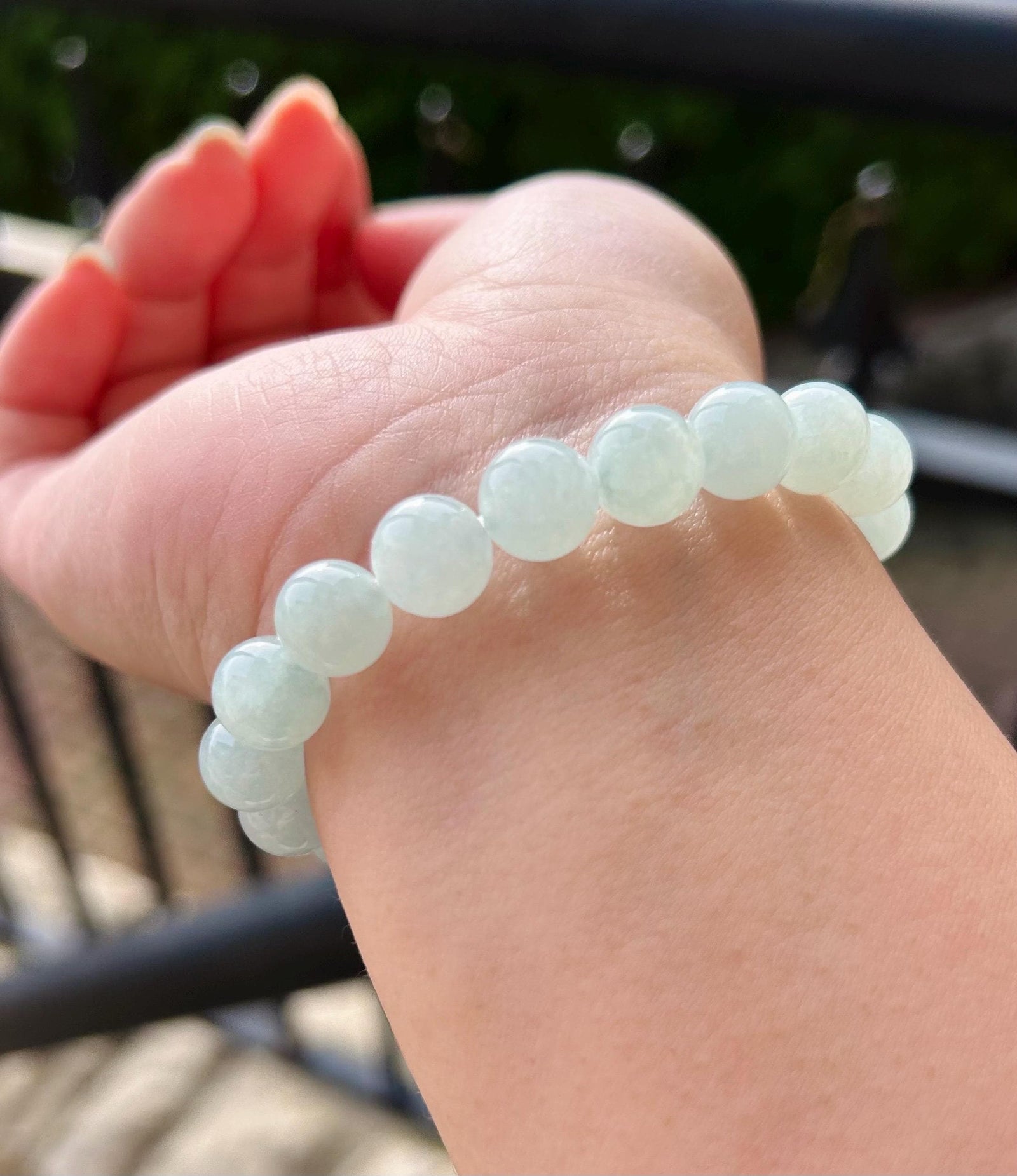 Natural Jadeite Beaded Bracelet Handmade Jewelry Gift for Her Burmese Type A Highly Translucent Icy Blue 9.5mm Jade