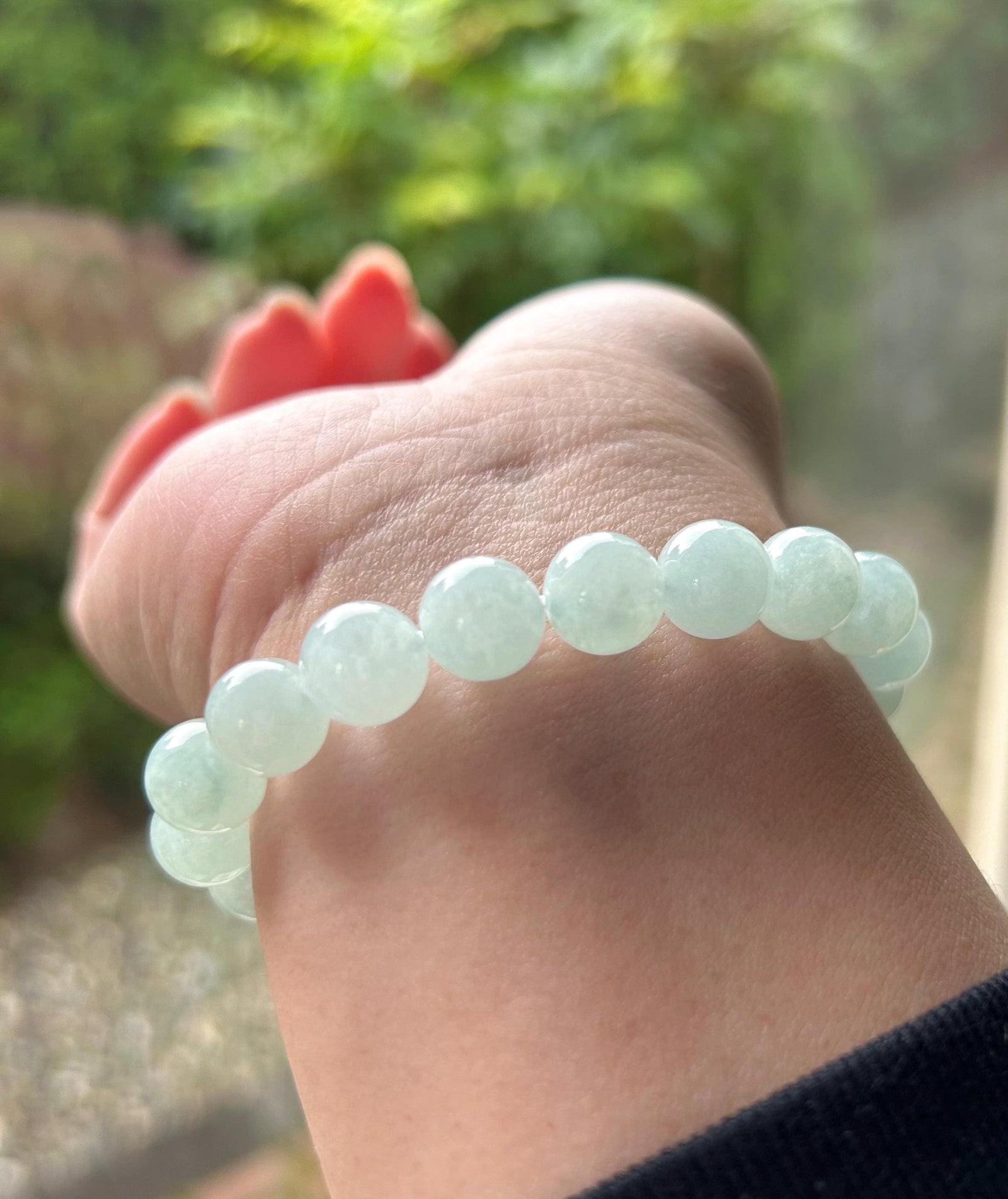 Natural Jadeite Beaded Bracelet Handmade Jewelry Gift for Her Burmese Type A Highly Translucent Icy Blue 9.5mm Jade