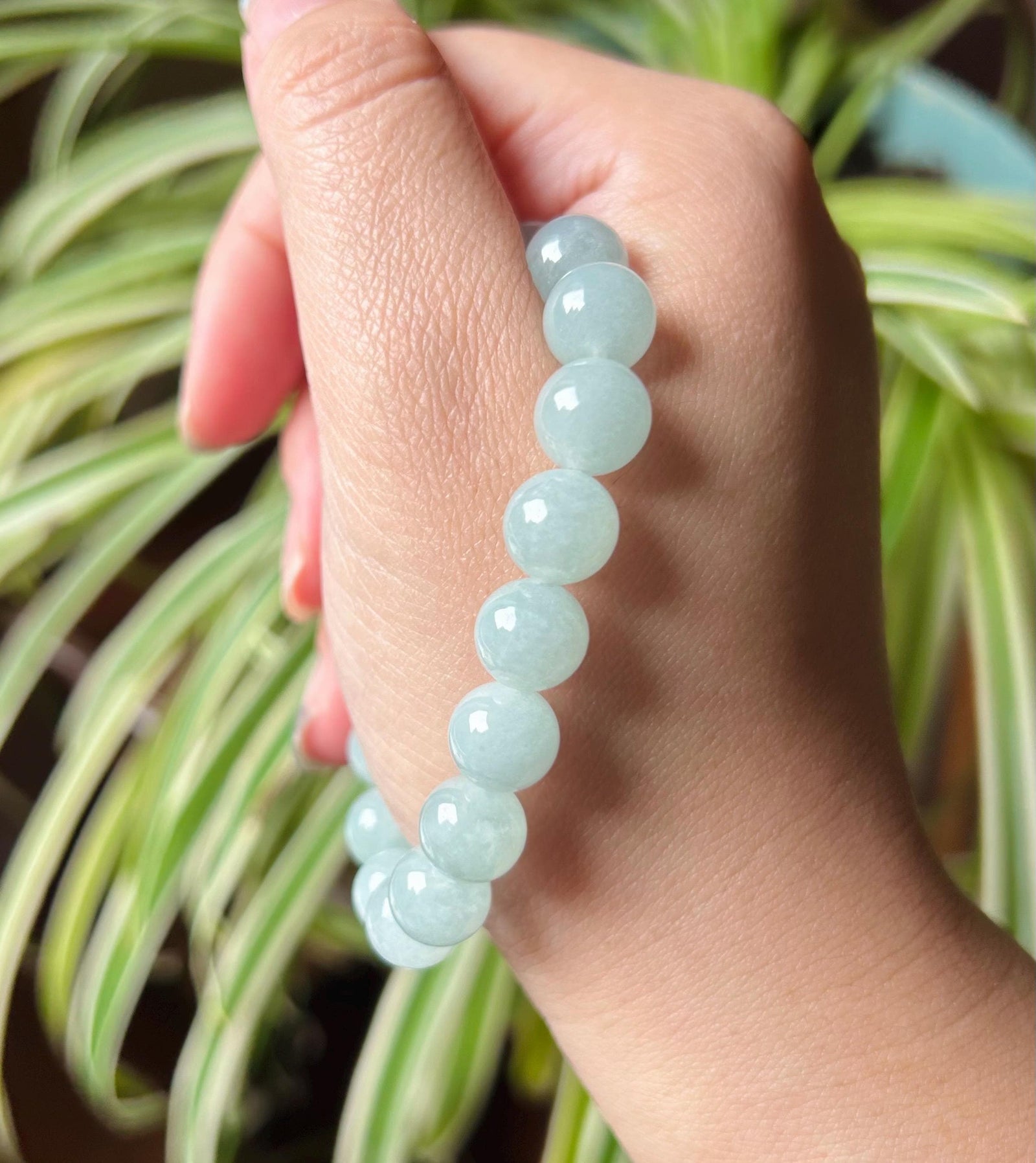 Natural Jadeite Beaded Bracelet Handmade Jewelry Gift for Her Burmese Type A Highly Translucent Icy Blue 9.5mm Jade