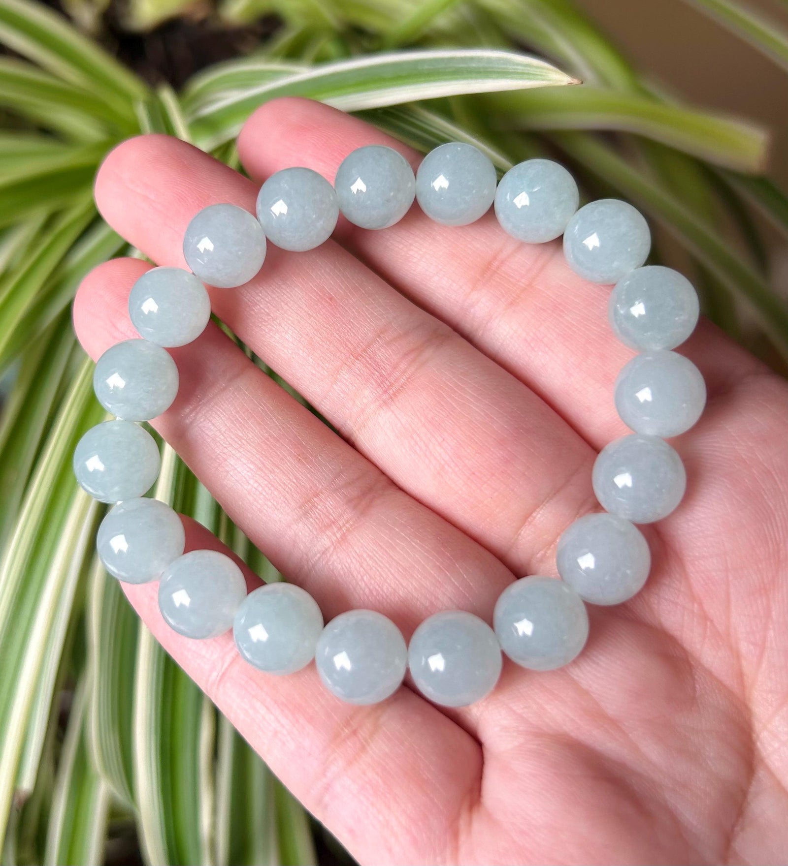 Natural Jadeite Beaded Bracelet Handmade Jewelry Gift for Her Burmese Type A Highly Translucent Icy Blue 9.5mm Jade