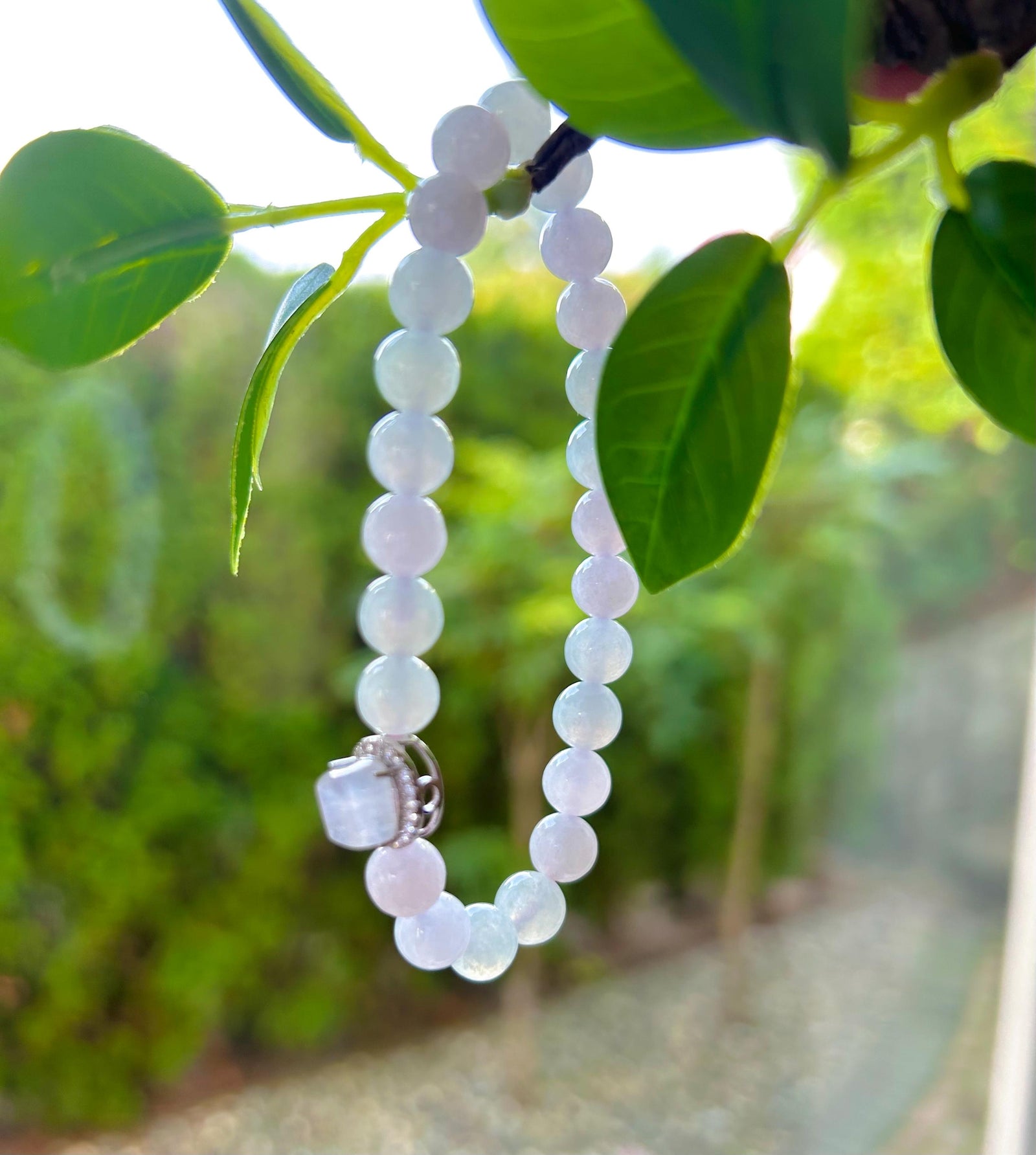 Burmese Jadeite Beaded Bracelet: Natural Type A Icy Translucent Light Green Purple 7mm Myanmar Jade Untreated