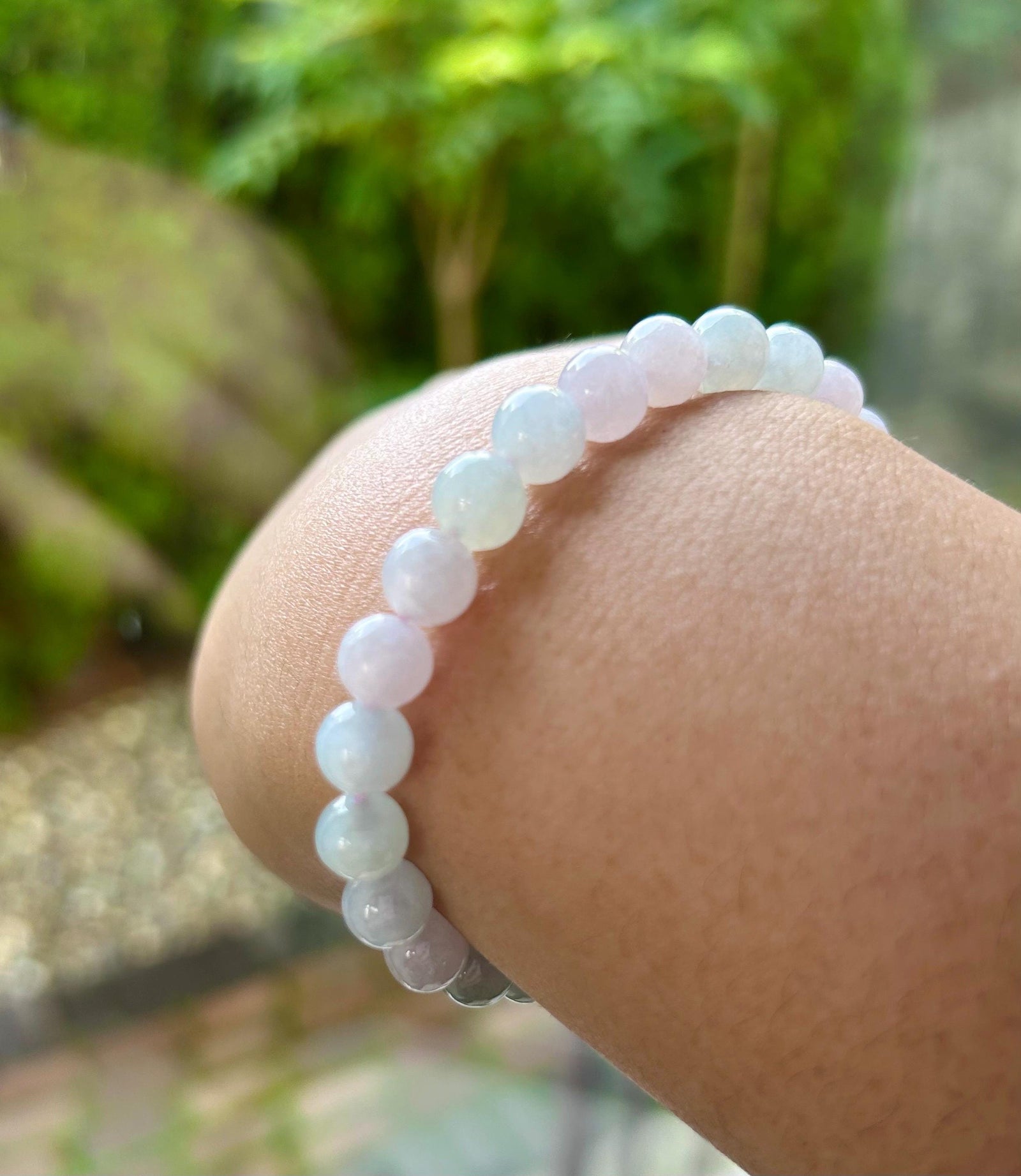 Burmese Jadeite Beaded Bracelet: Natural Type A Icy Translucent Light Green Purple 7mm Myanmar Jade Untreated