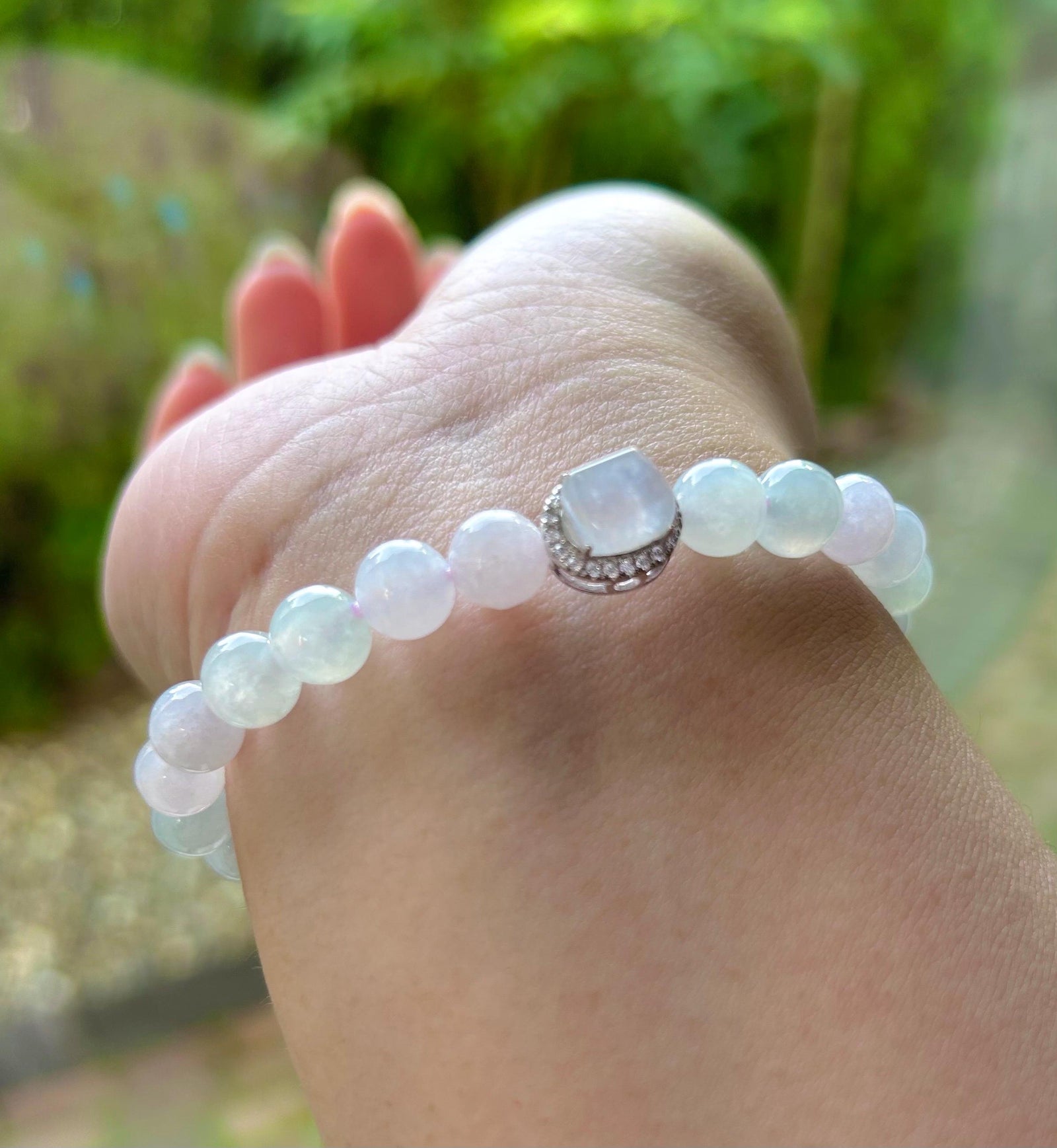 Burmese Jadeite Beaded Bracelet: Natural Type A Icy Translucent Light Green Purple 7mm Myanmar Jade Untreated