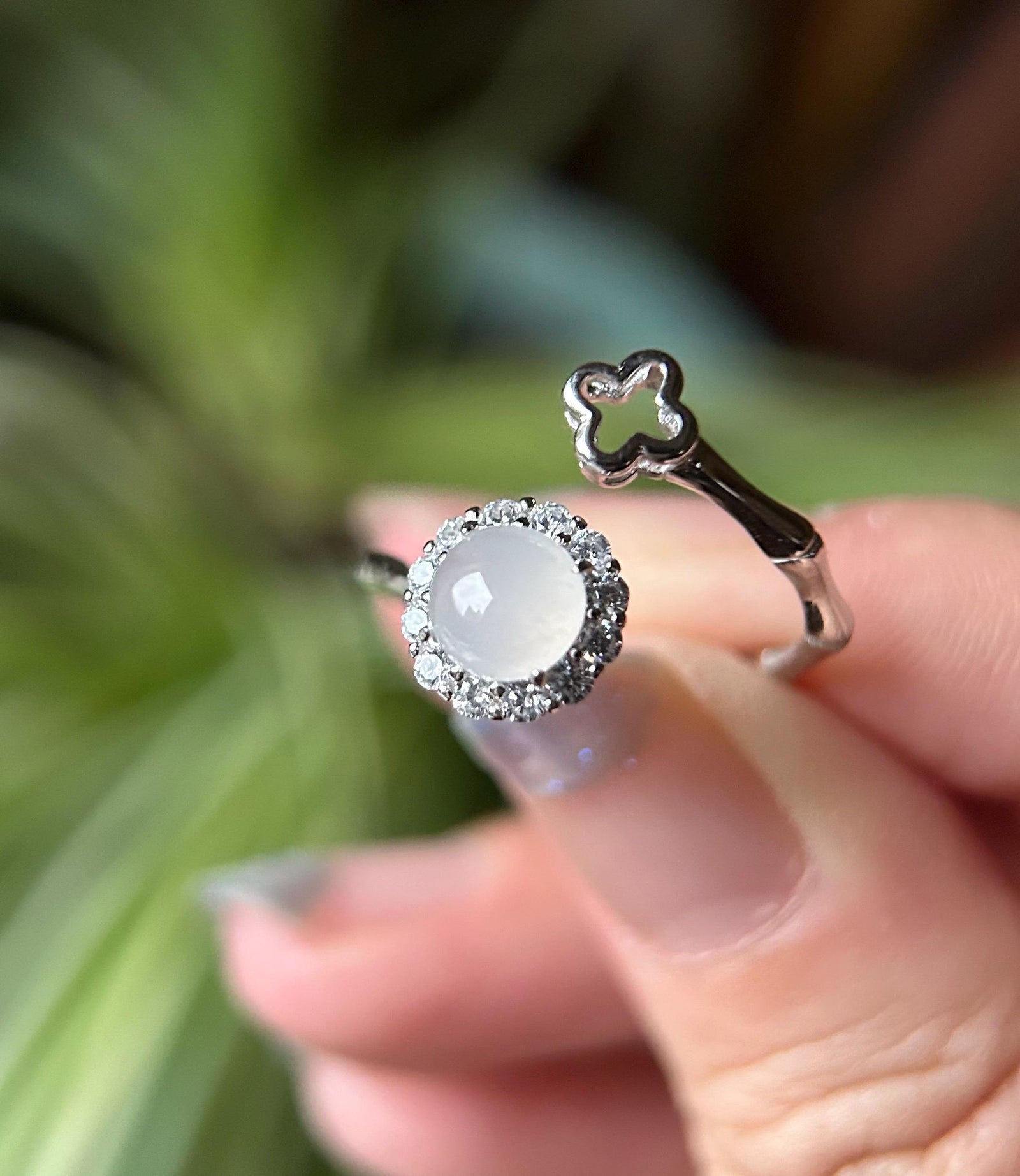 Natural Jadeite & 925 Sterling Silver Adjustable Ring Jewelry Gift Burmese Type A Highly Translucent Icy White Jade