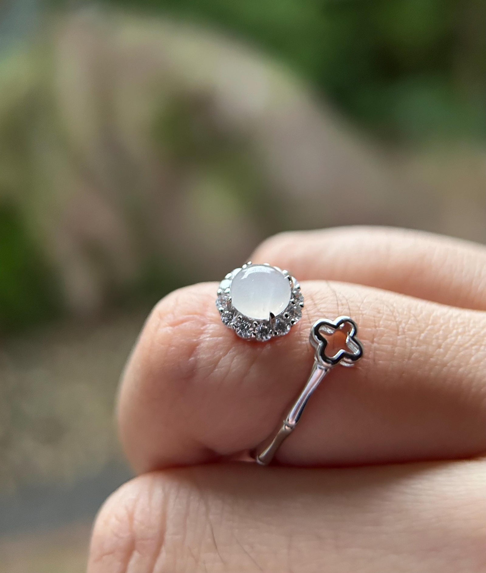 Natural Jadeite & 925 Sterling Silver Adjustable Ring Jewelry Gift Burmese Type A Highly Translucent Icy White Jade
