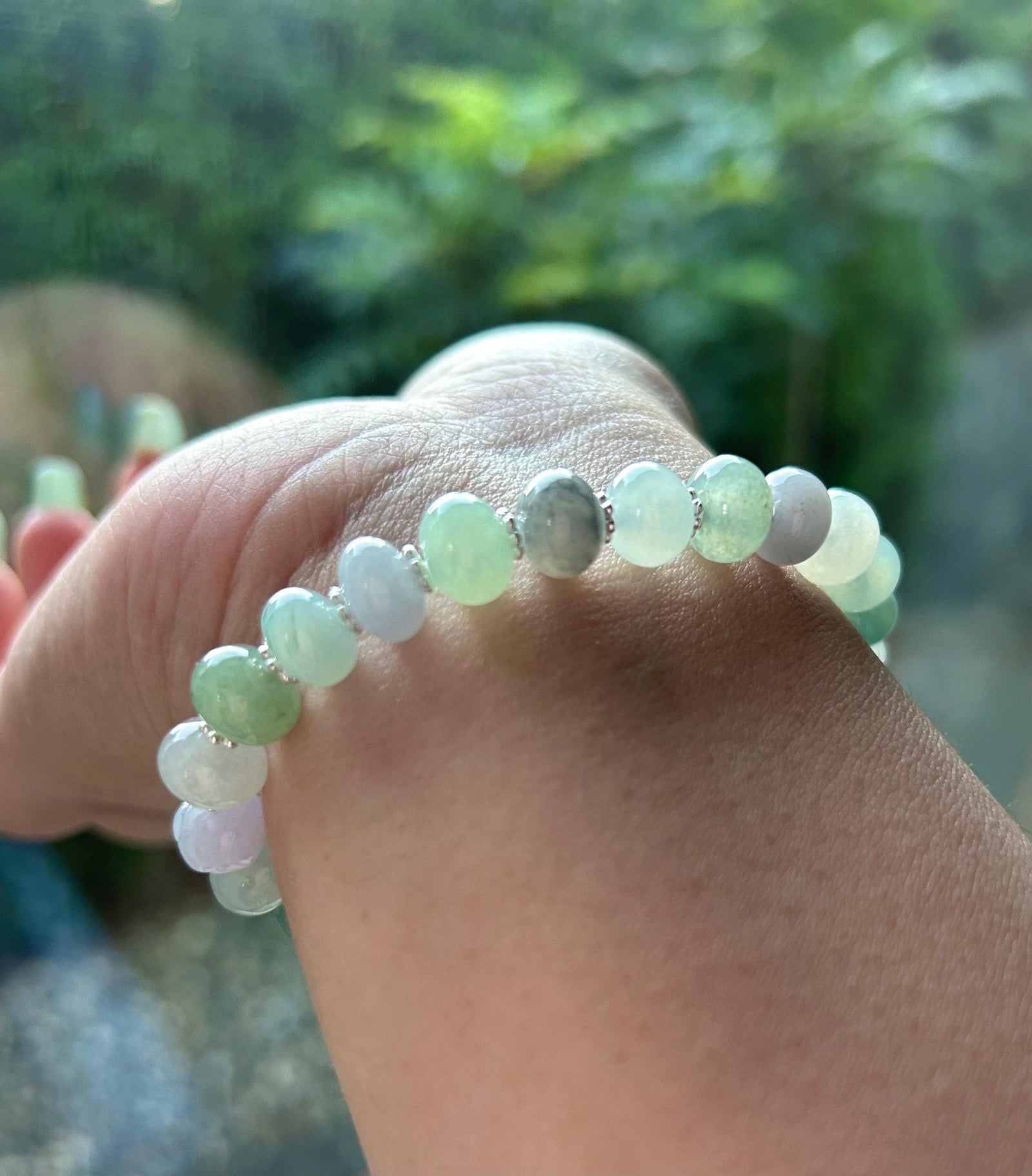 Natural Jadeite Beaded Bracelet Handmade Jewelry Burmese Type A Highly Translucent Icy Multicolor Jade 9mm