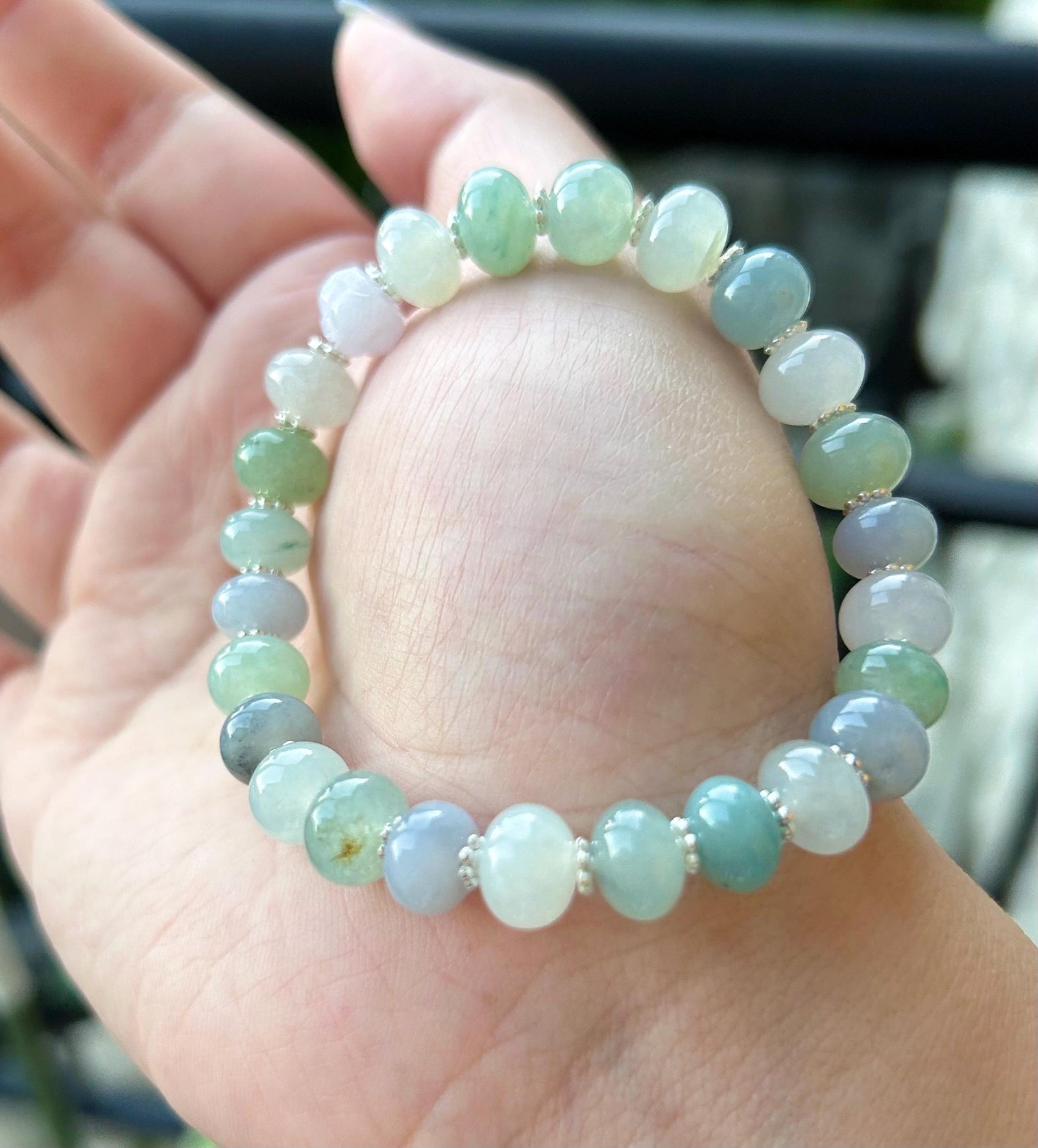 Natural Jadeite Beaded Bracelet Handmade Jewelry Burmese Type A Highly Translucent Icy Multicolor Jade 9mm