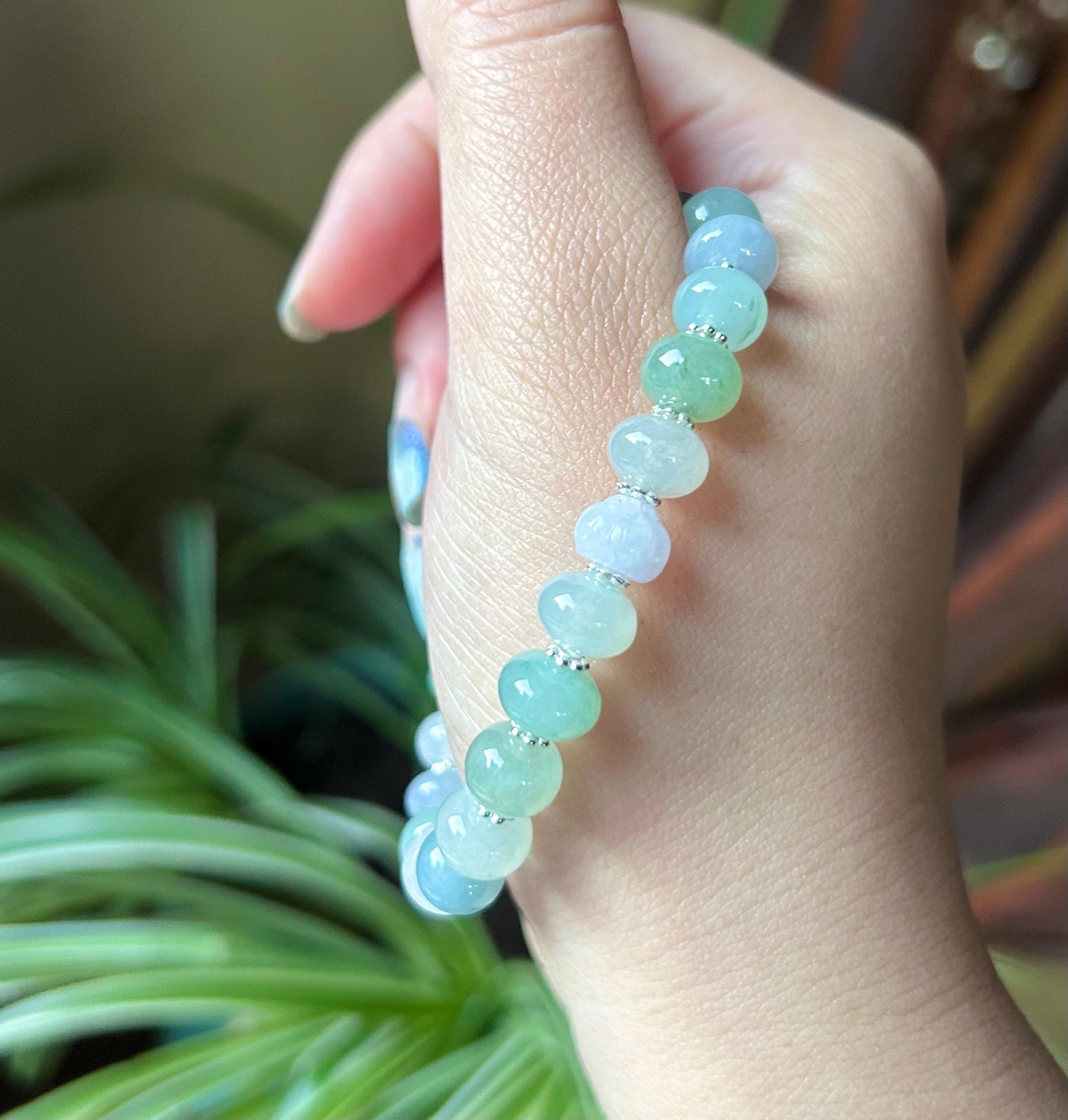 Natural Jadeite Beaded Bracelet Handmade Jewelry Burmese Type A Highly Translucent Icy Multicolor Jade 9mm