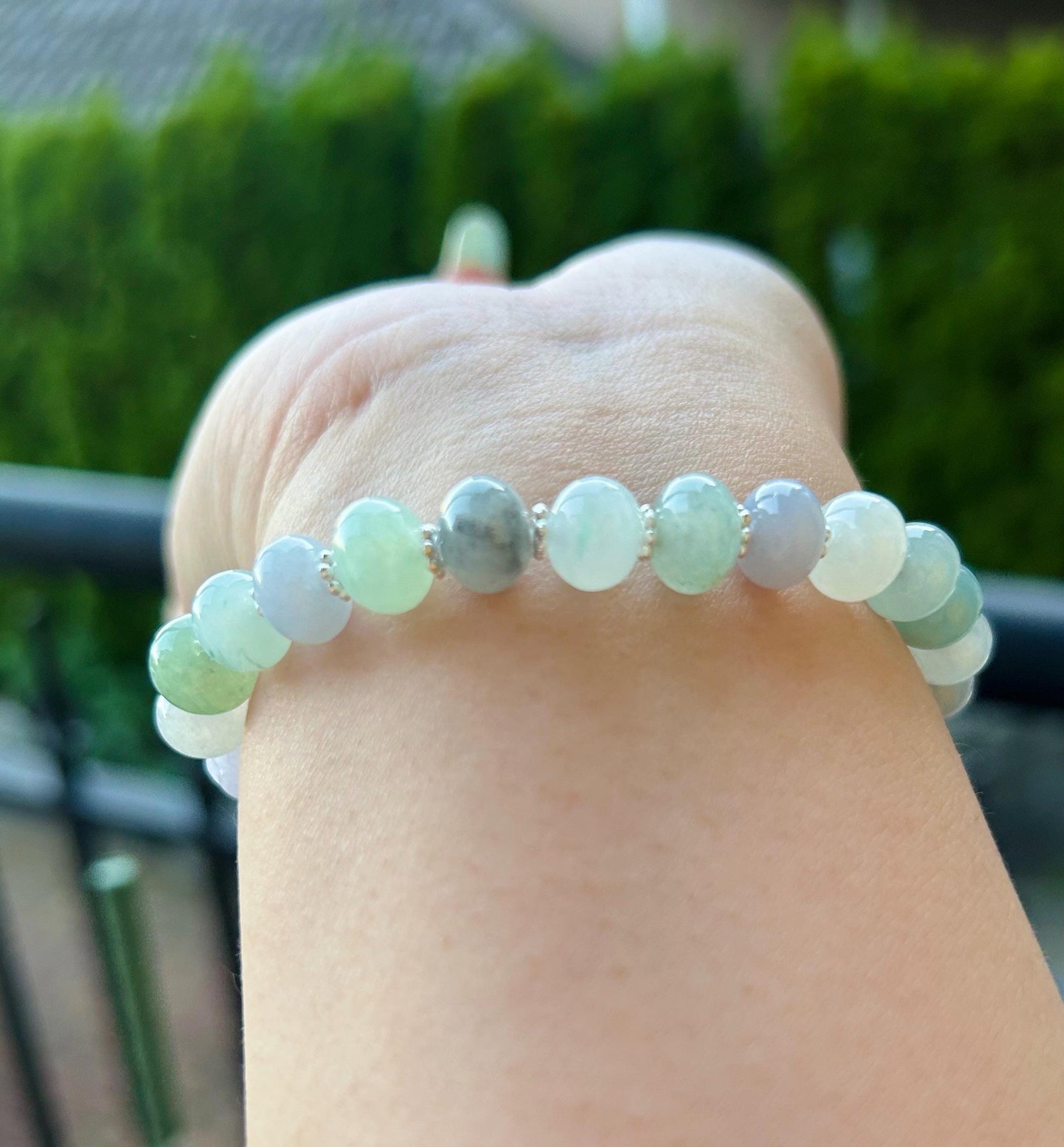Natural Jadeite Beaded Bracelet Handmade Jewelry Burmese Type A Highly Translucent Icy Multicolor Jade 9mm