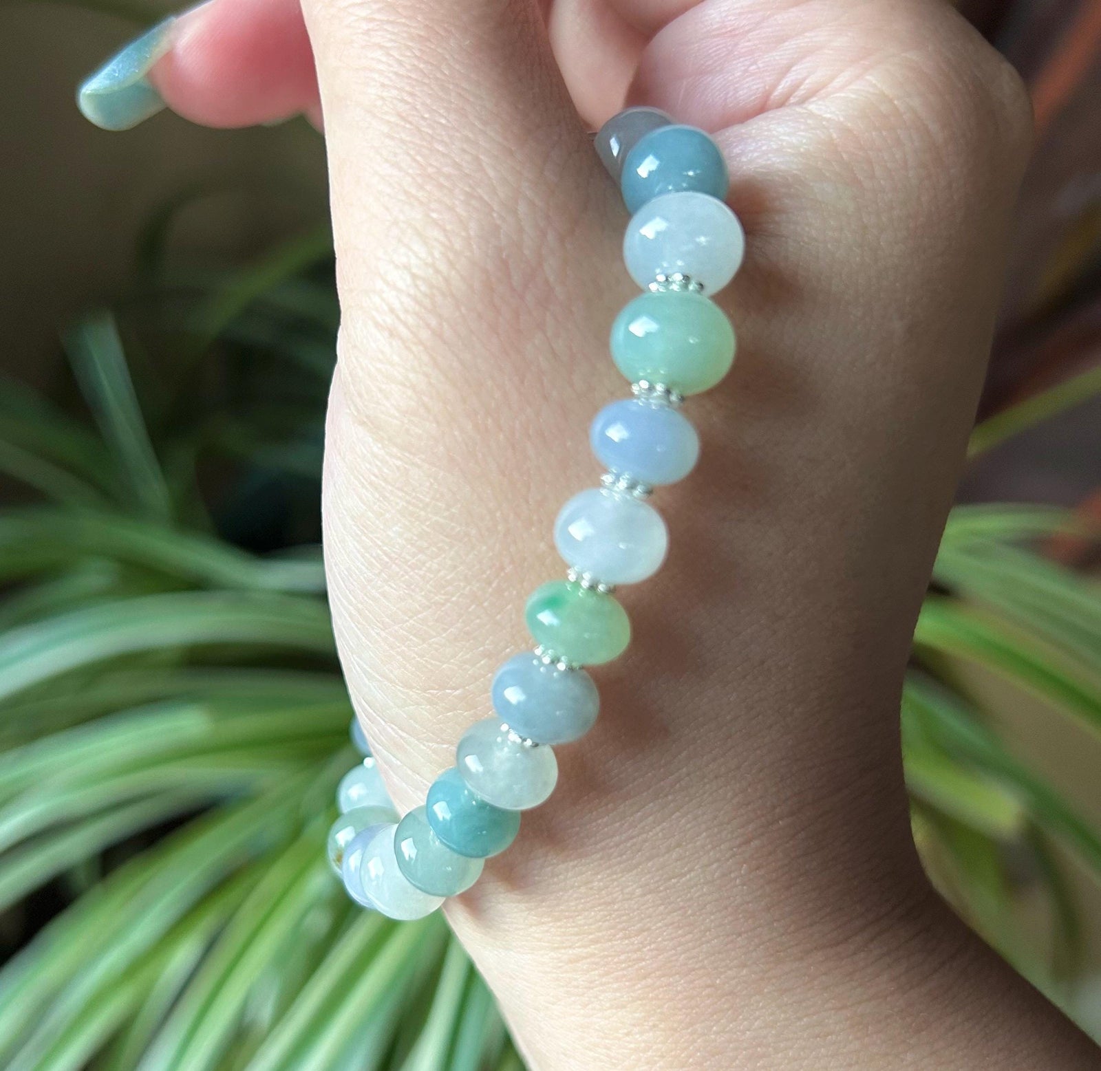 Natural Jadeite Beaded Bracelet Handmade Jewelry Burmese Type A Highly Translucent Icy Multicolor Jade 9mm