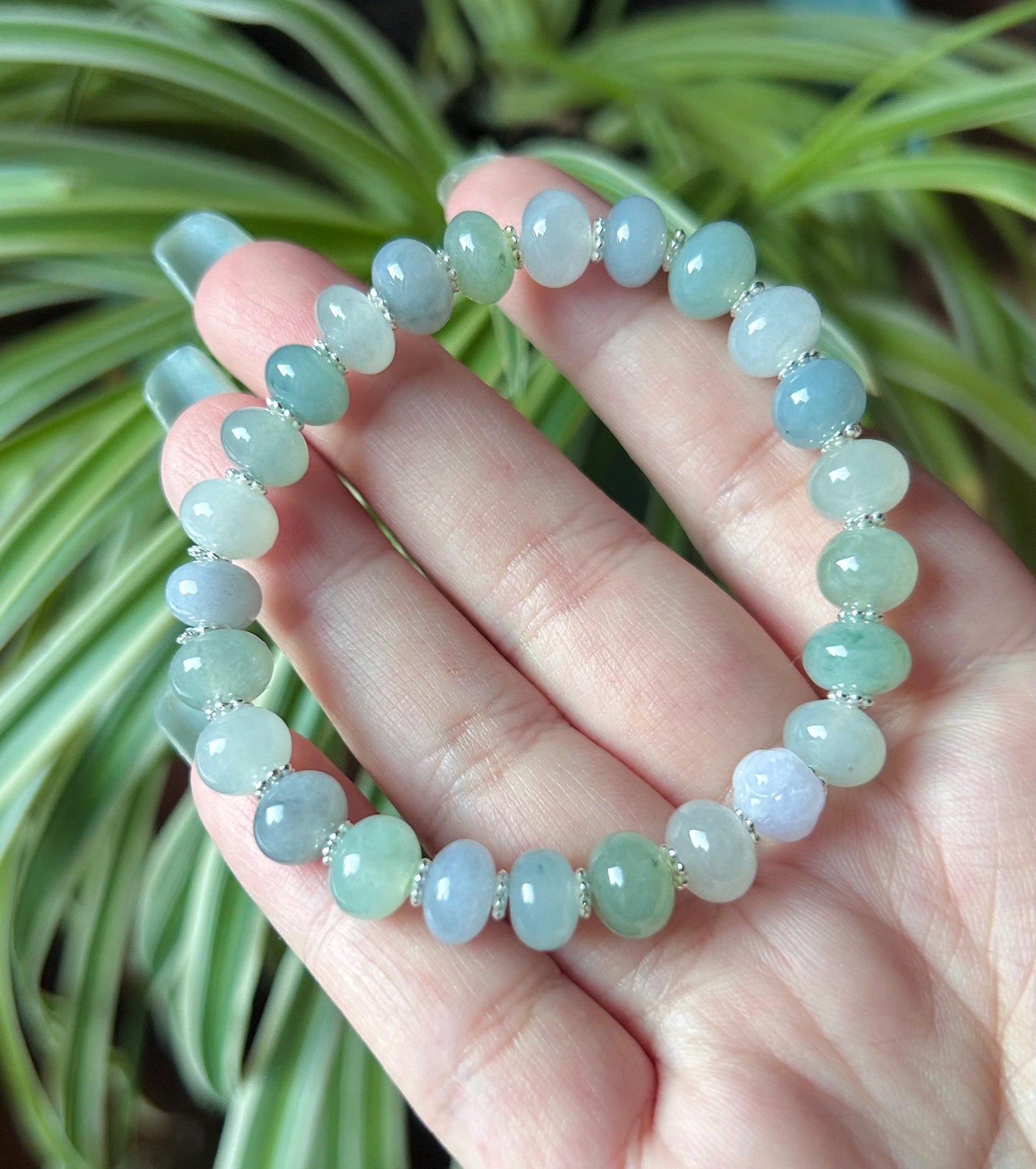 Natural Jadeite Beaded Bracelet Handmade Jewelry Burmese Type A Highly Translucent Icy Multicolor Jade 9mm