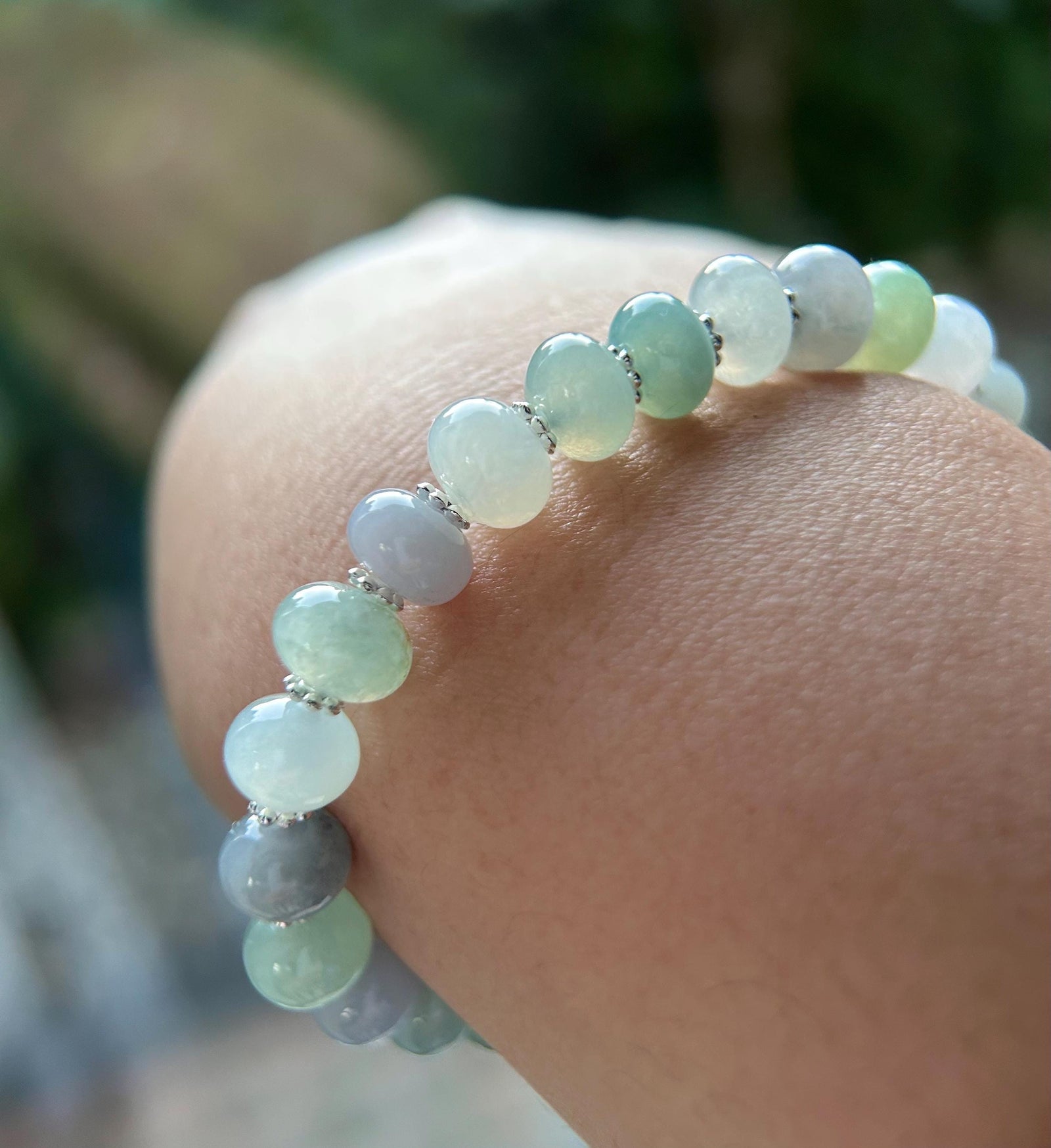 Natural Jadeite Beaded Bracelet Handmade Jewelry Burmese Type A Highly Translucent Icy Multicolor Jade 9mm