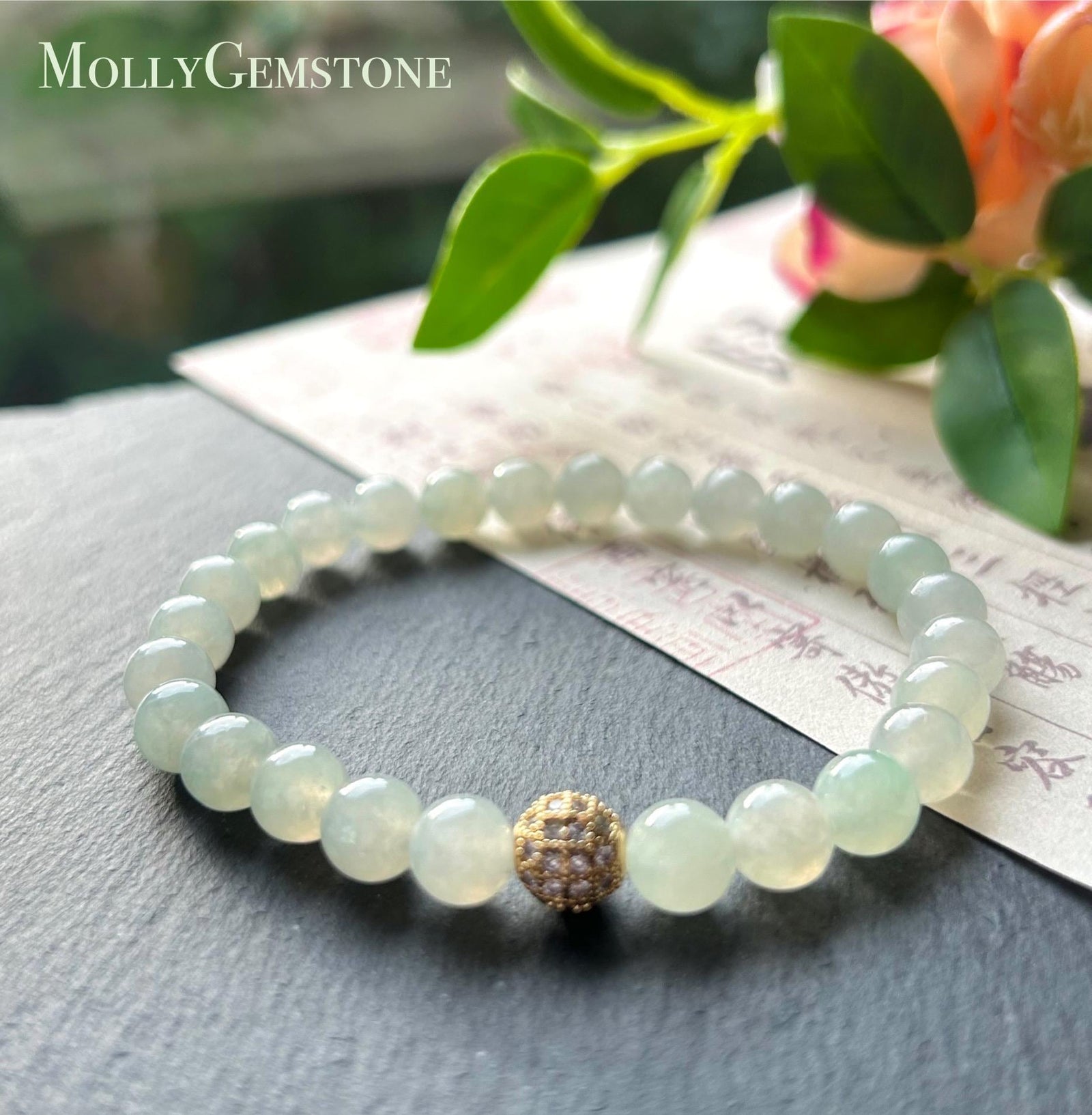 Natural Jadeite Beaded Bracelet Untreated Burmese Type A Icy Highly Translucent Icy Light Green 7mm Jade