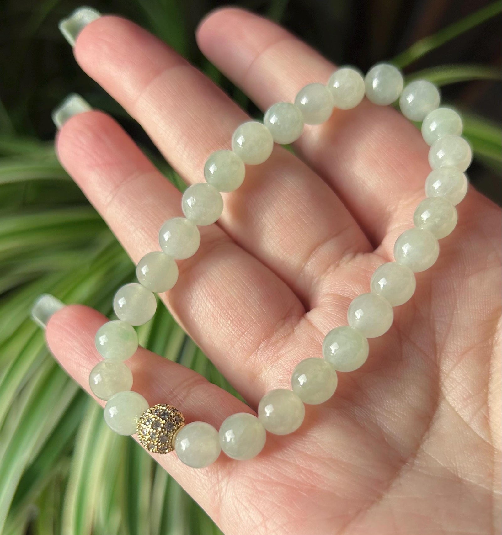 Natural Jadeite Beaded Bracelet Untreated Burmese Type A Icy Highly Translucent Icy Light Green 7mm Jade