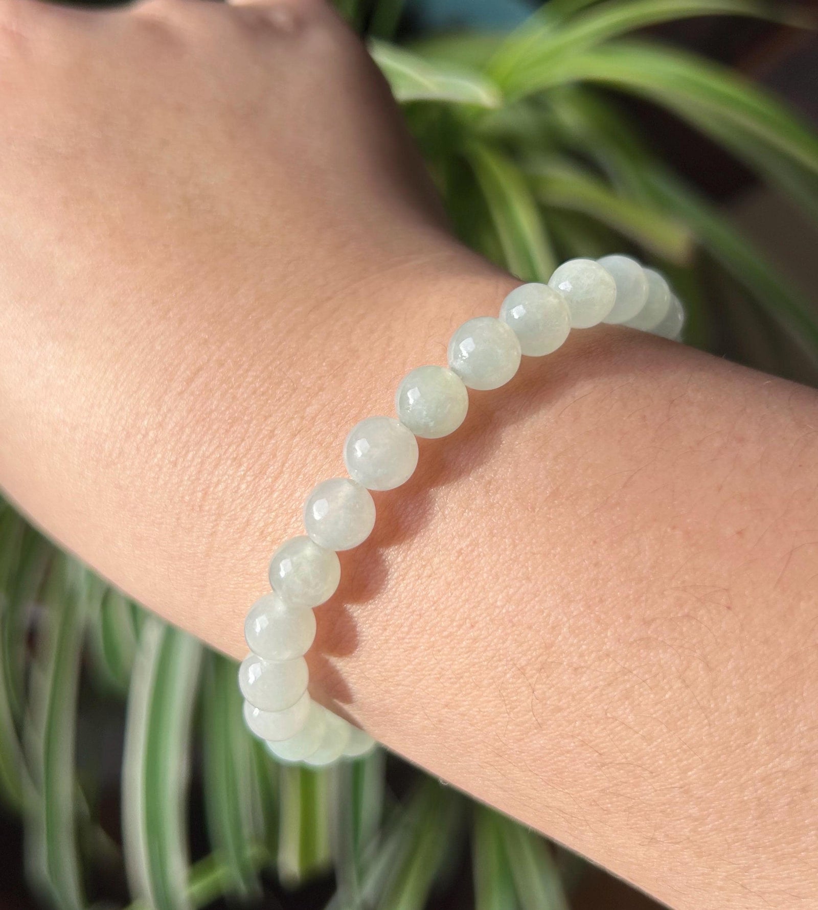 Natural Jadeite Beaded Bracelet Untreated Burmese Type A Icy Highly Translucent Icy Light Green 7mm Jade