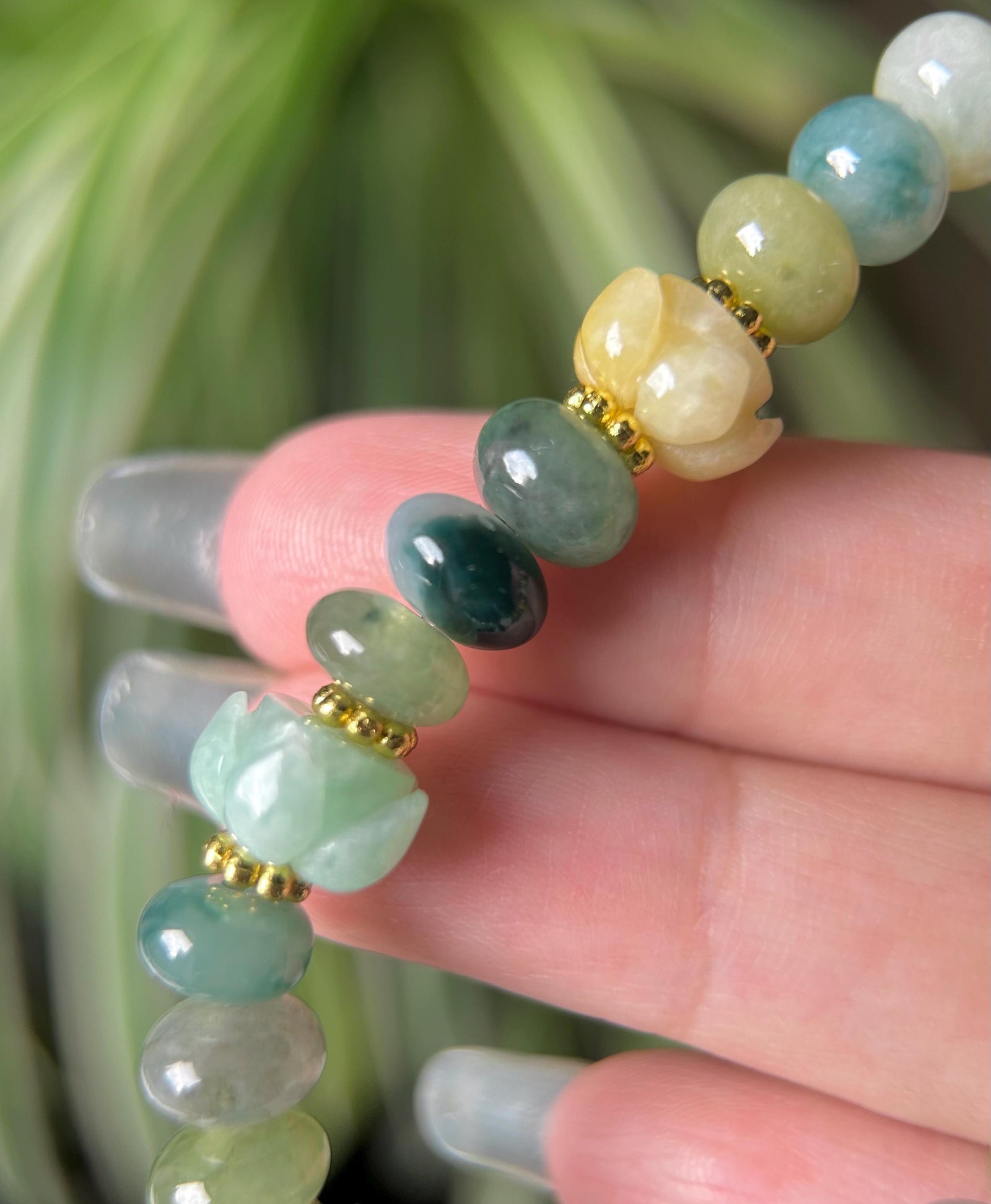 Natural Jadeite Beaded Bracelet Handmade Jewelry Burmese Type A Icy Translucent Autumn Multicolor Jade 8.5mm