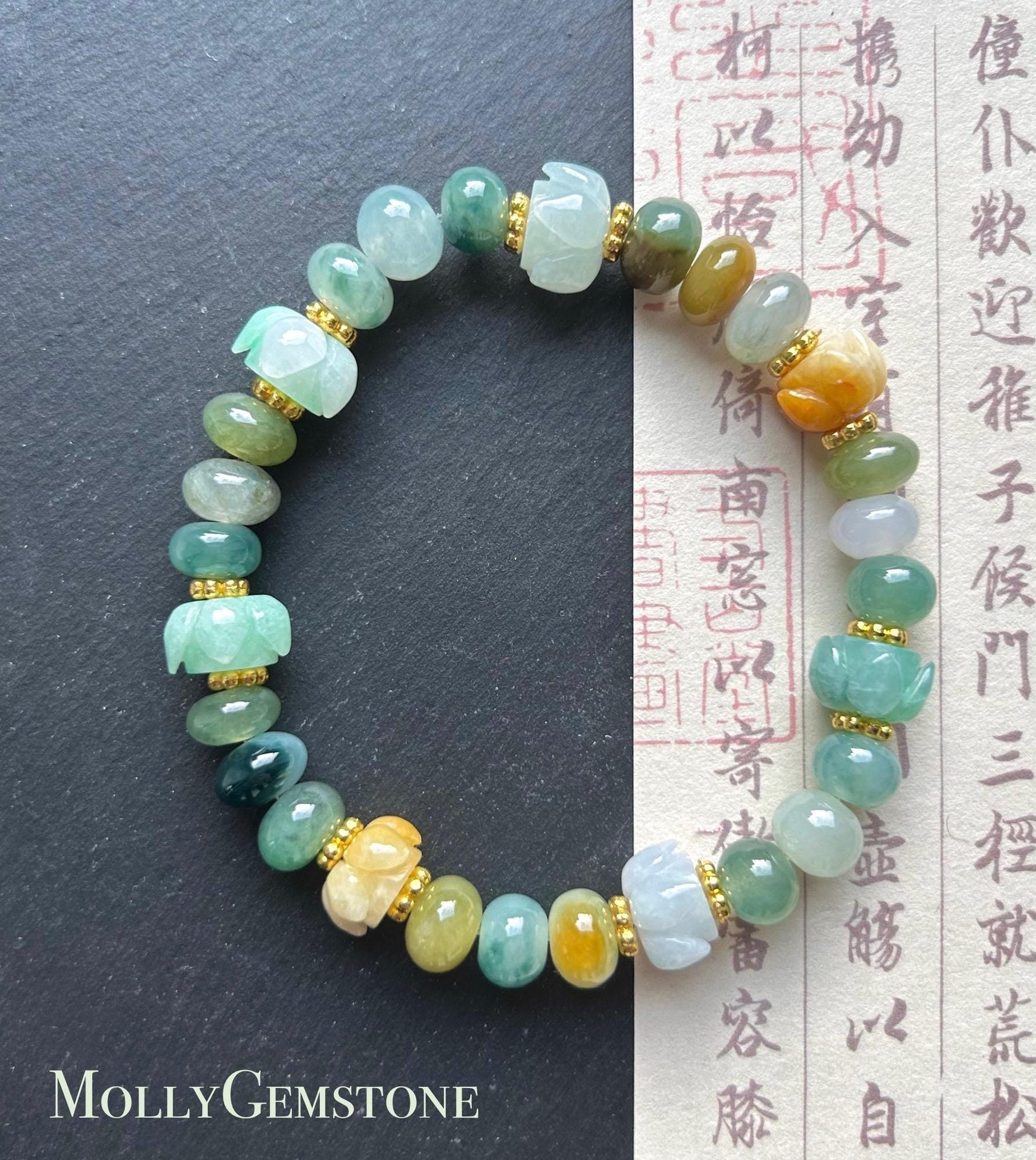 Natural Jadeite Beaded Bracelet Handmade Jewelry Burmese Type A Icy Translucent Autumn Multicolor Jade 8.5mm