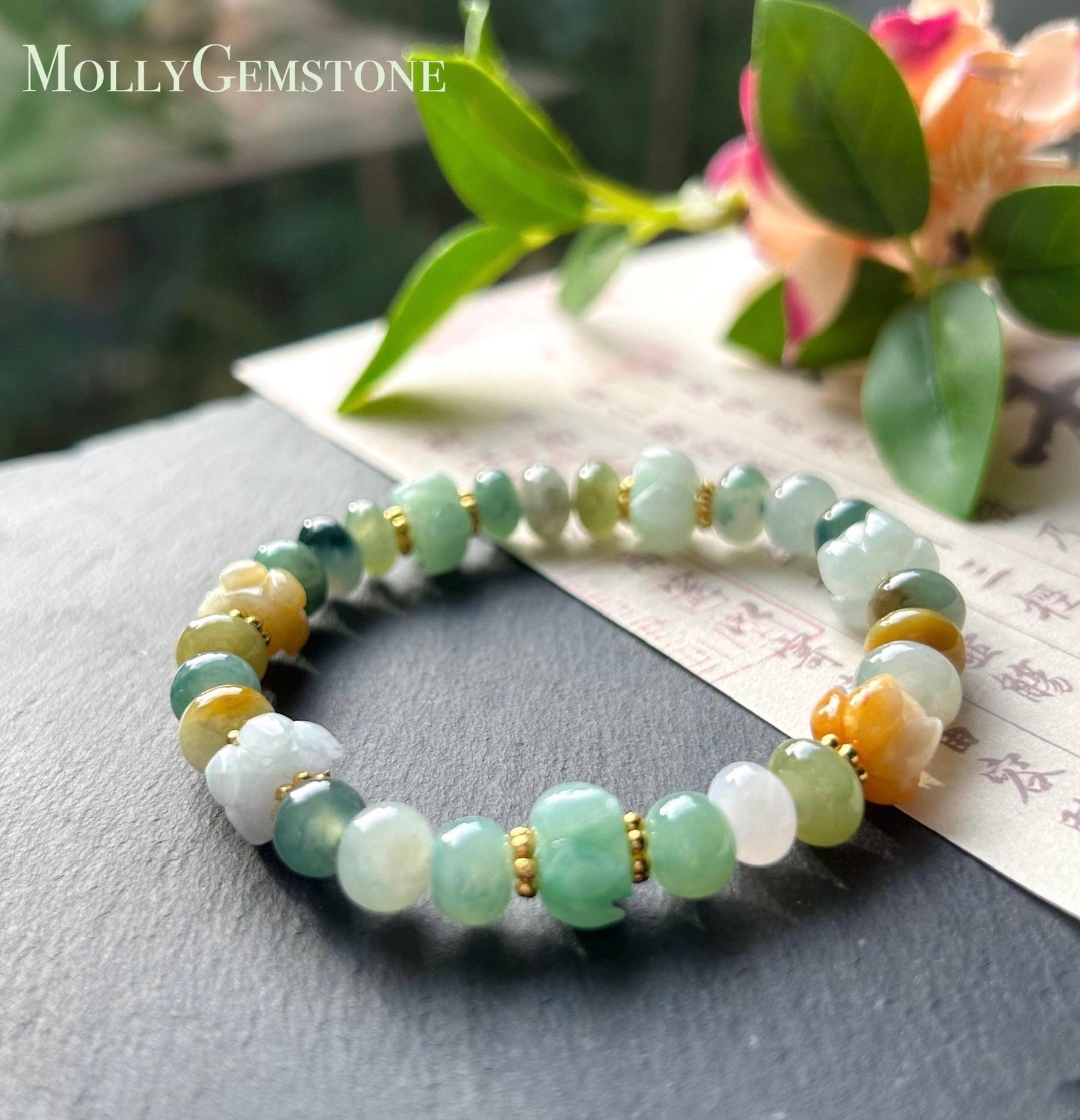 Natural Jadeite Beaded Bracelet Handmade Jewelry Burmese Type A Icy Translucent Autumn Multicolor Jade 8.5mm