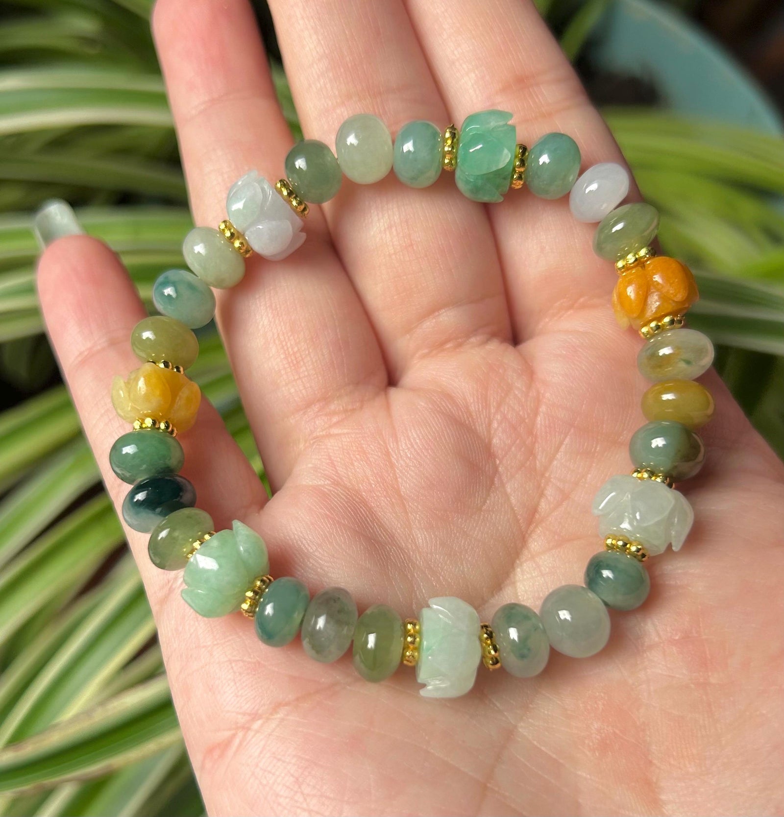 Natural Jadeite Beaded Bracelet Handmade Jewelry Burmese Type A Icy Translucent Autumn Multicolor Jade 8.5mm
