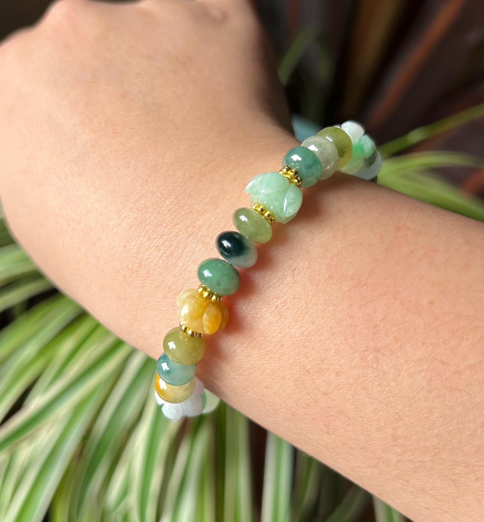 Natural Jadeite Beaded Bracelet Handmade Jewelry Burmese Type A Icy Translucent Autumn Multicolor Jade 8.5mm