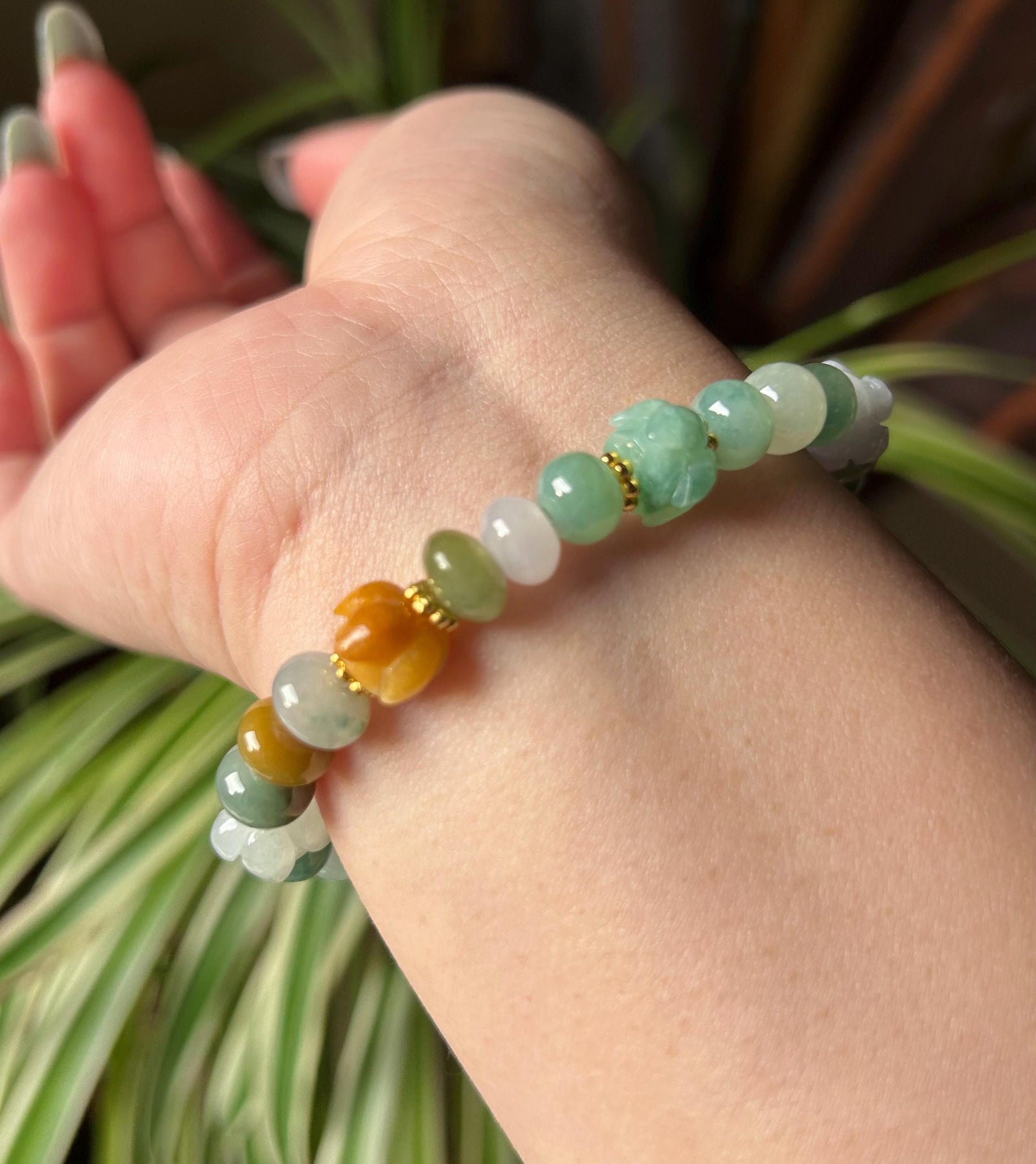 Natural Jadeite Beaded Bracelet Handmade Jewelry Burmese Type A Icy Translucent Autumn Multicolor Jade 8.5mm