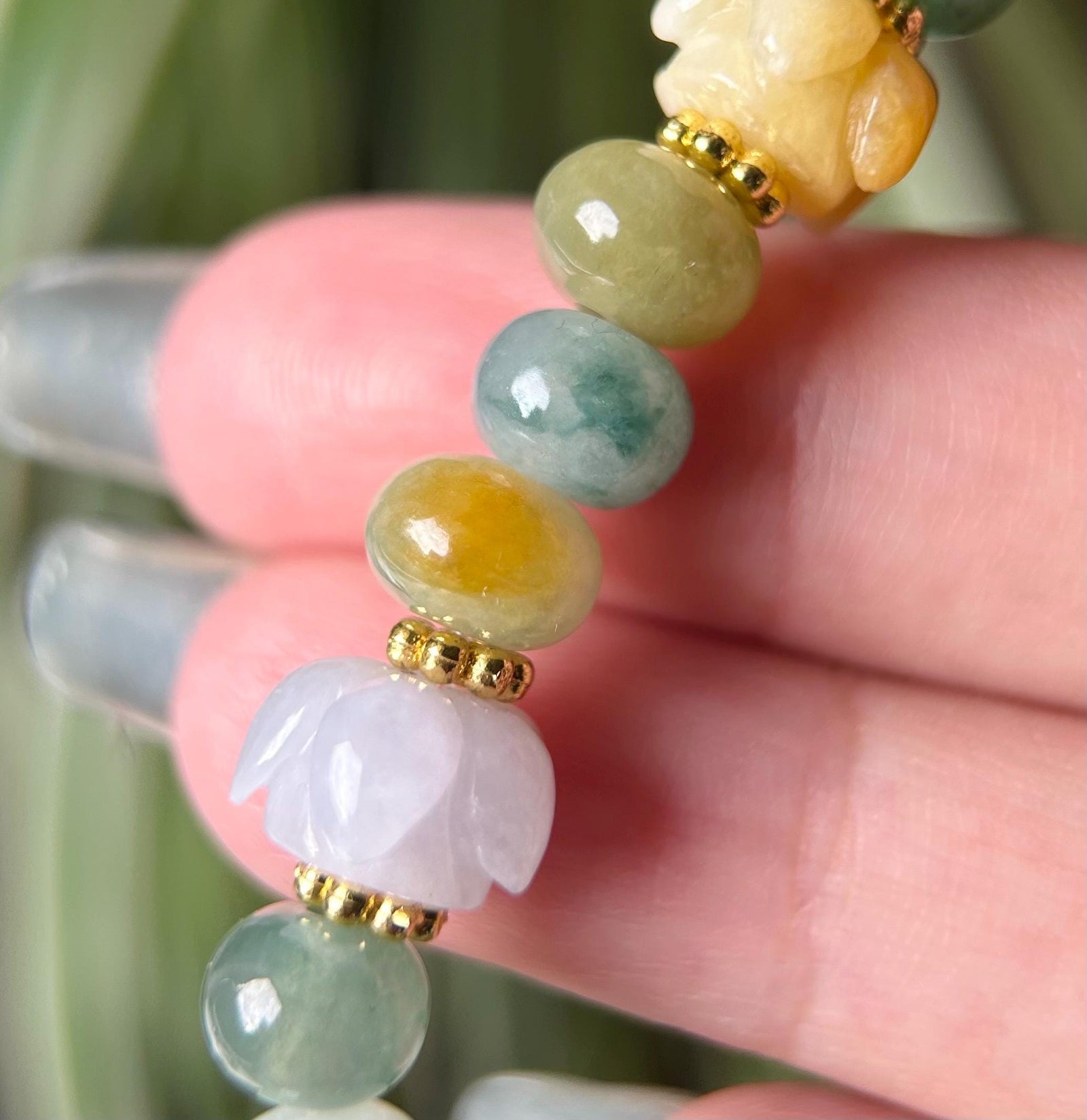 Natural Jadeite Beaded Bracelet Handmade Jewelry Burmese Type A Icy Translucent Autumn Multicolor Jade 8.5mm