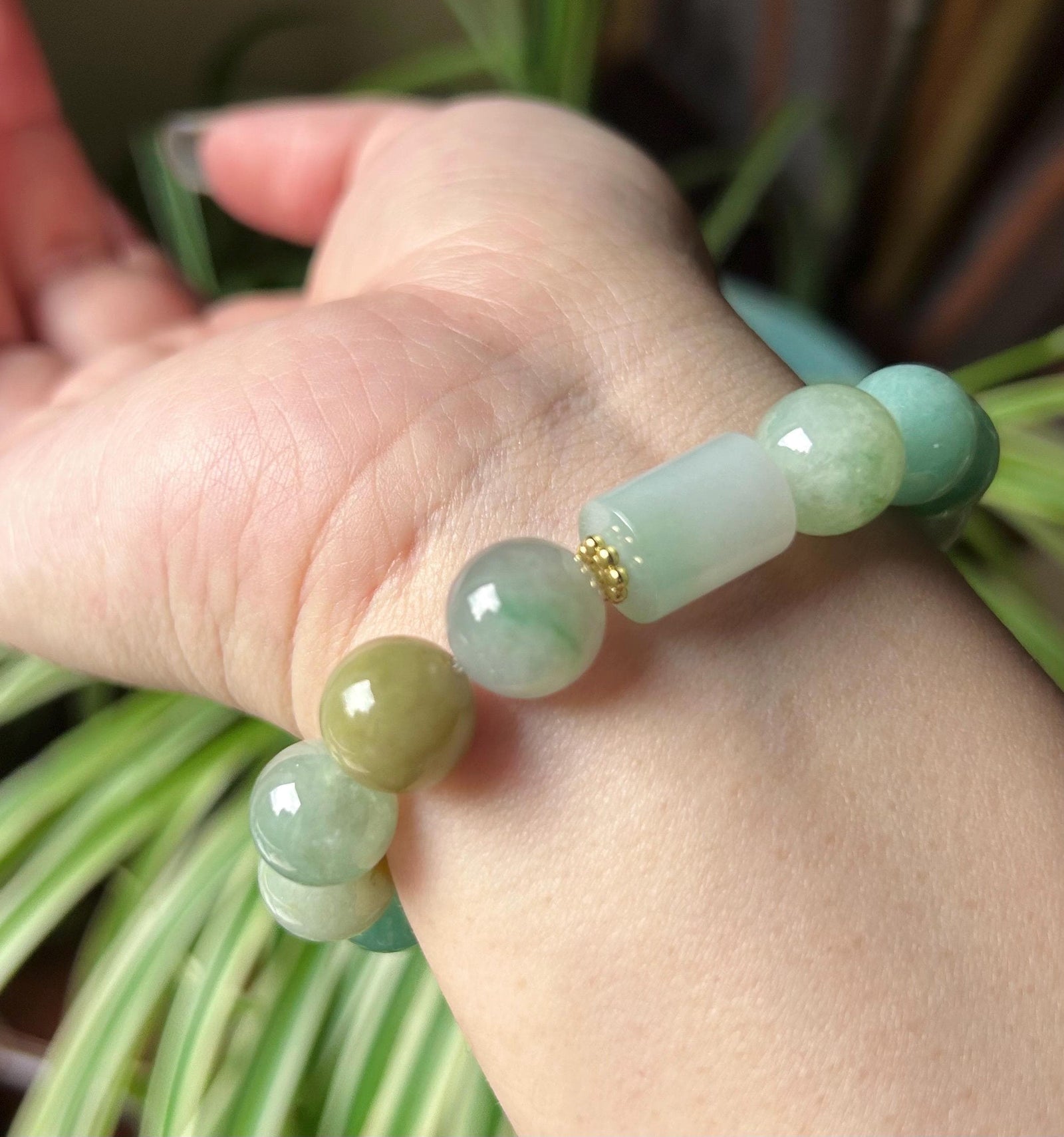 Burmese Jadeite Beaded Bracelet: Natural Type A Highly Translucent Icy Autumn Multicolor 11.5mm Myanmar Jade Untreated