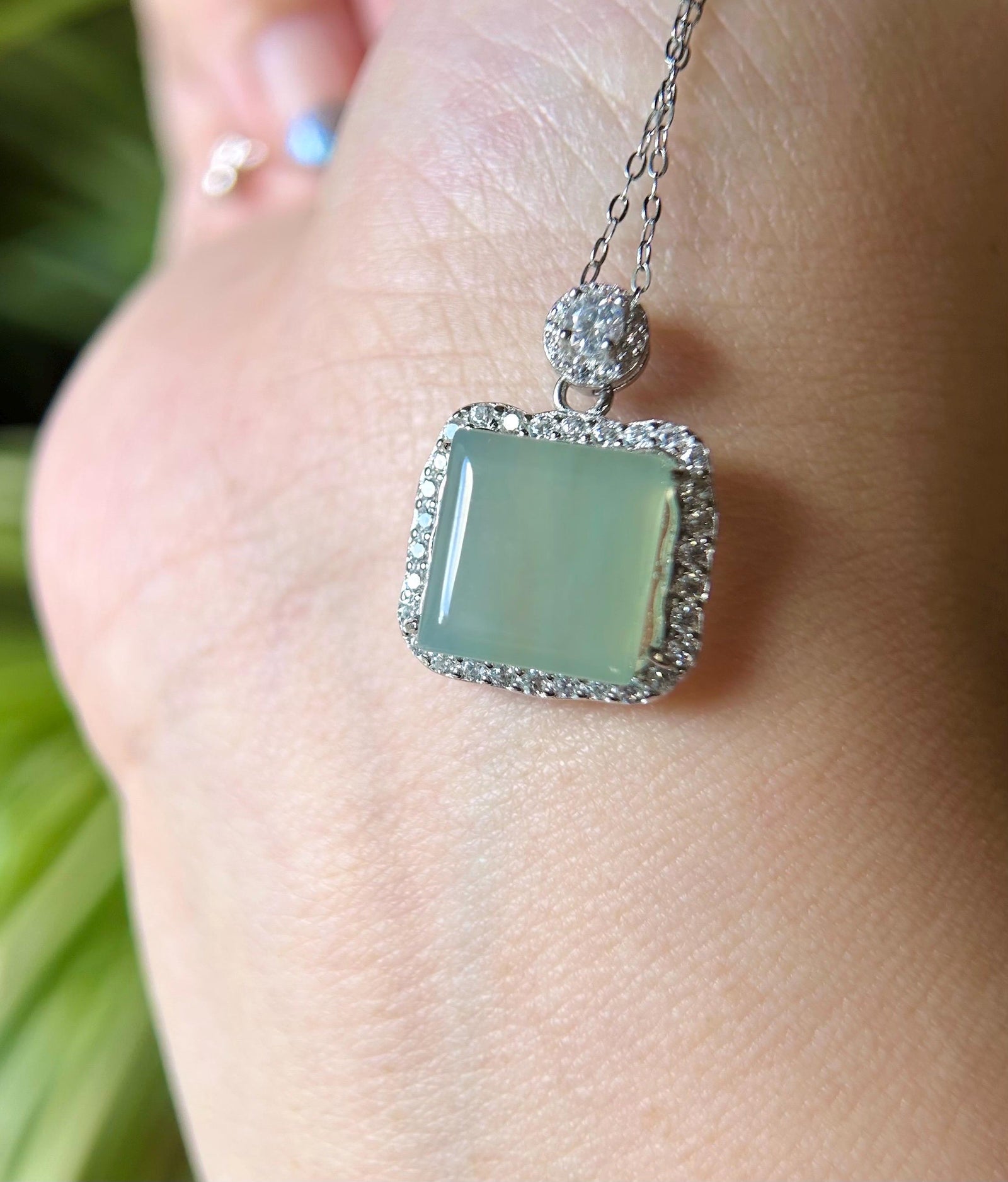 Jadeite Pendant Necklace Natural Burmese Type A Highly Translucent Icy Blue Myanmar Jade & Sterling Silver