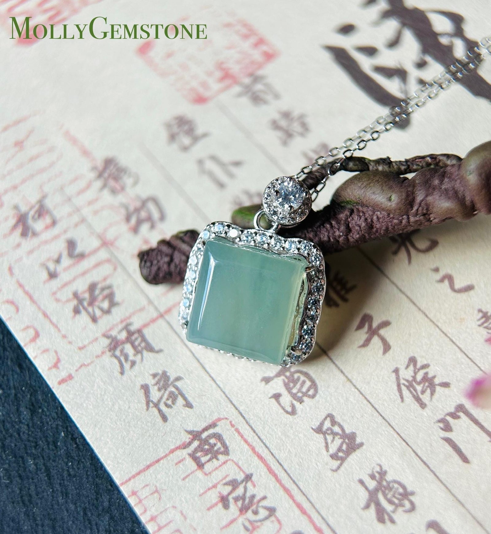 Jadeite Pendant Necklace Natural Burmese Type A Highly Translucent Icy Blue Myanmar Jade & Sterling Silver