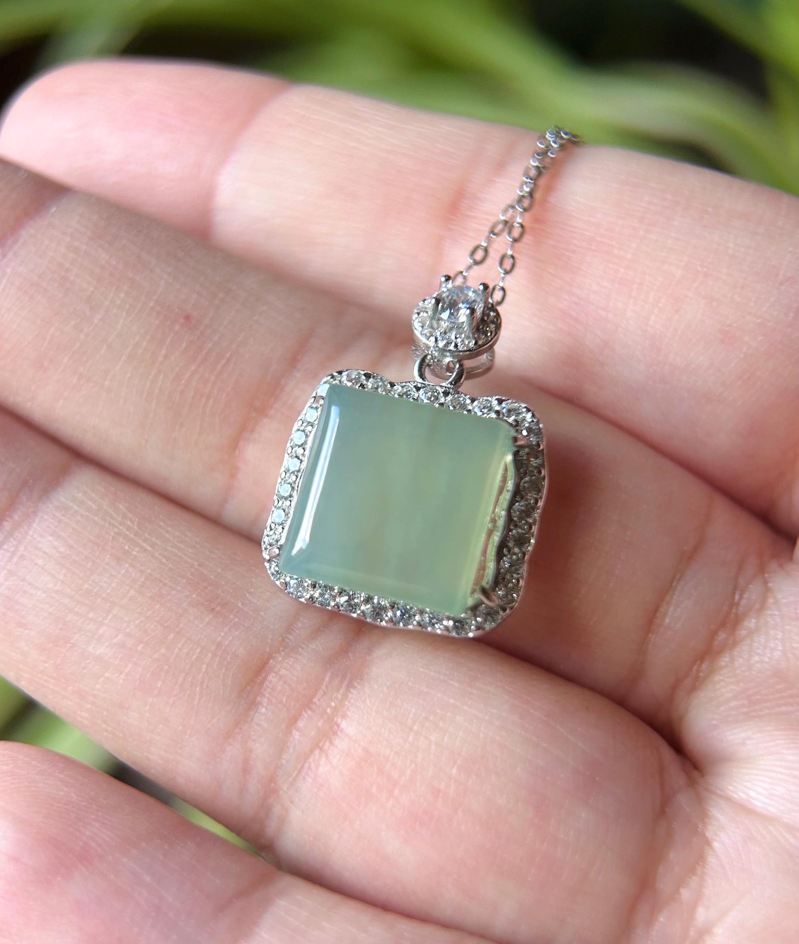 Jadeite Pendant Necklace Natural Burmese Type A Highly Translucent Icy Blue Myanmar Jade & Sterling Silver