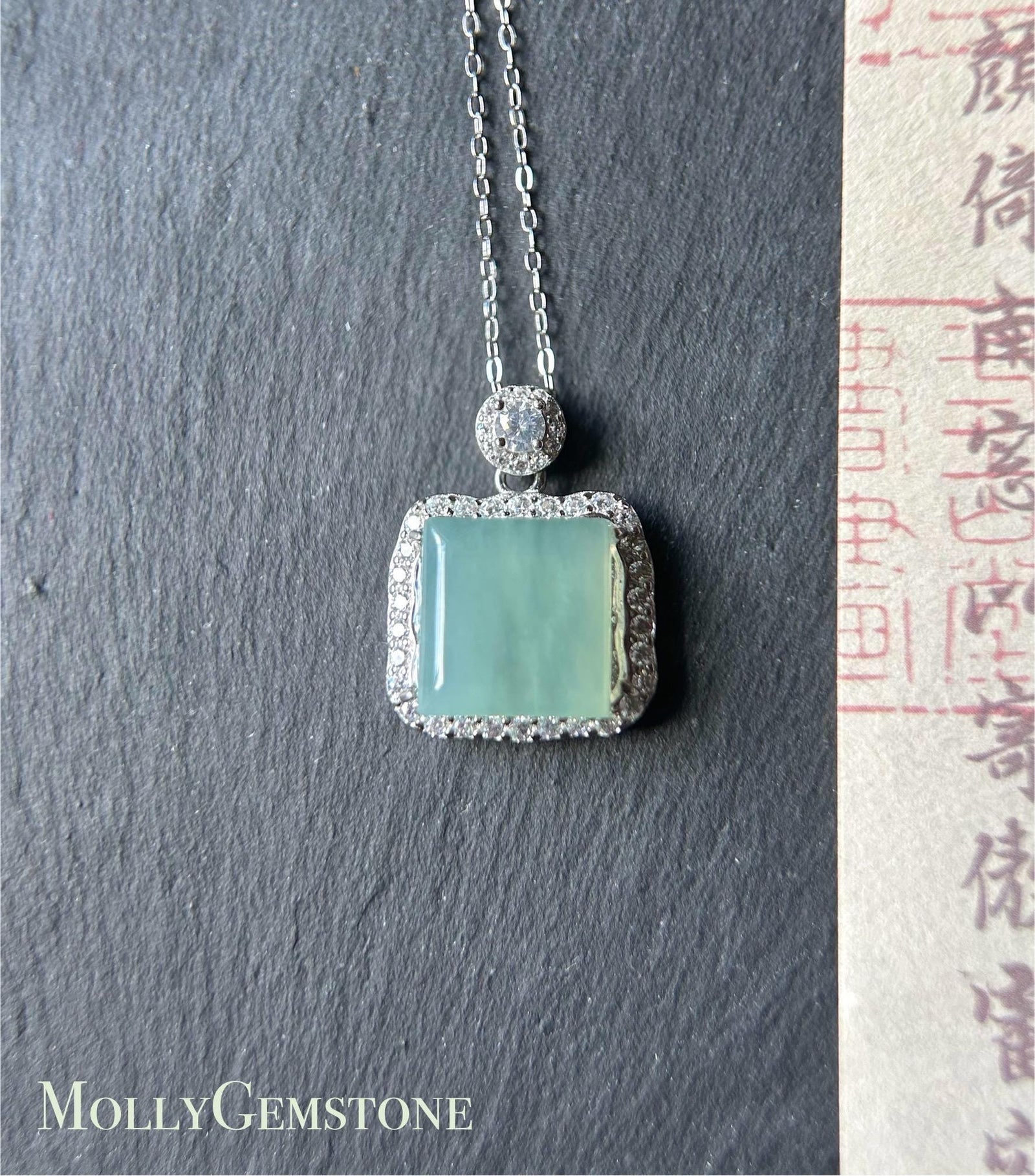 Jadeite Pendant Necklace Natural Burmese Type A Highly Translucent Icy Blue Myanmar Jade & Sterling Silver