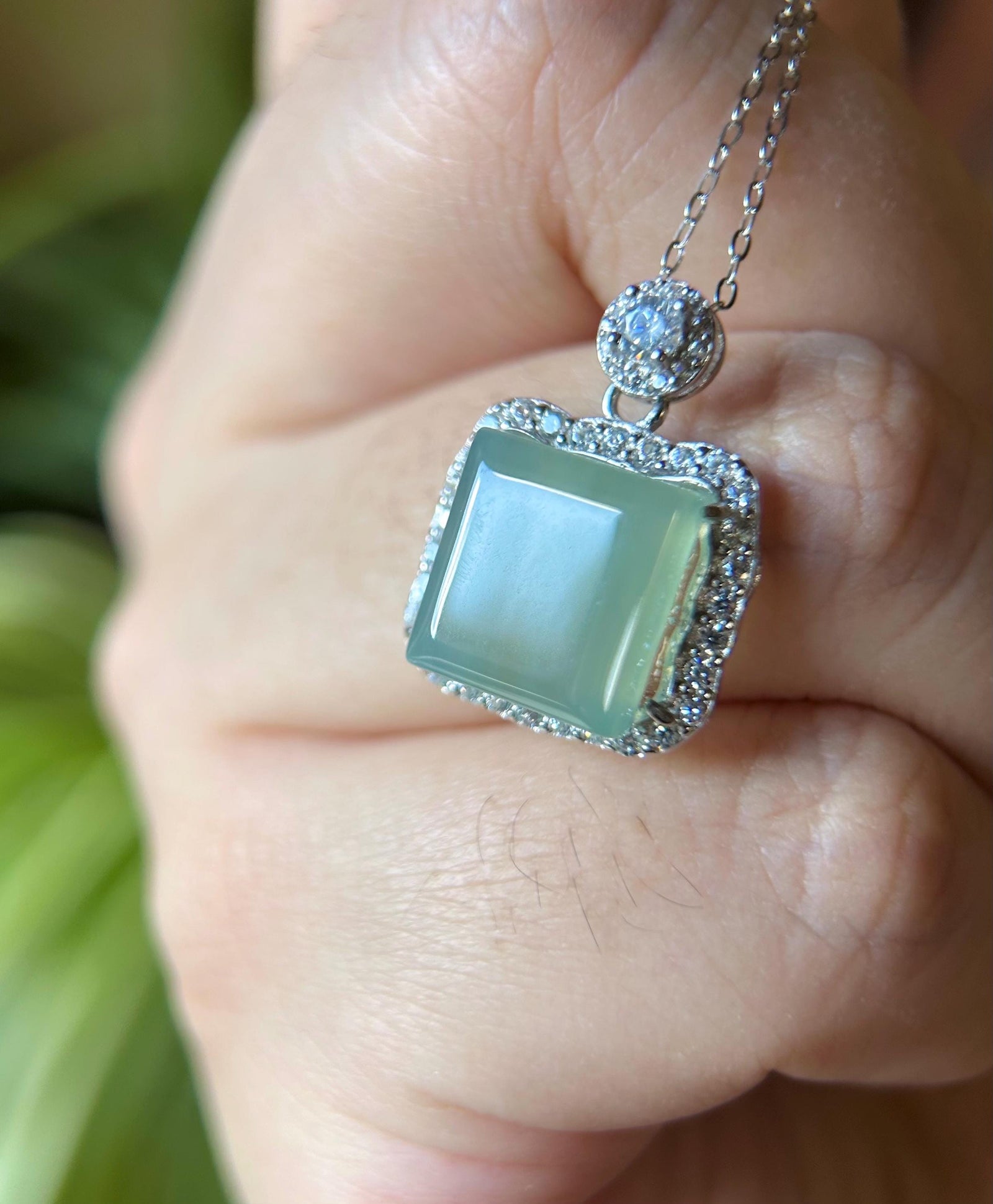 Jadeite Pendant Necklace Natural Burmese Type A Highly Translucent Icy Blue Myanmar Jade & Sterling Silver