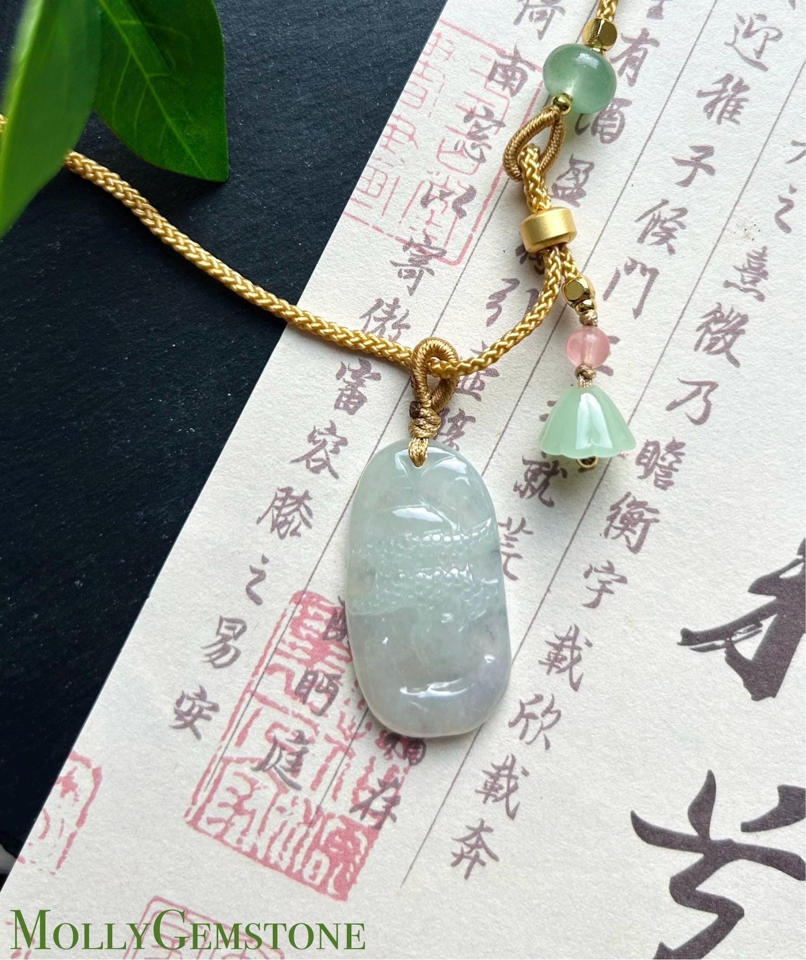 Burmese Icy White Jadeite Landscape Pendant Handwoven Necklace: Hand-Carved Natural Untreated Type A Myanmar Jade Jewelry