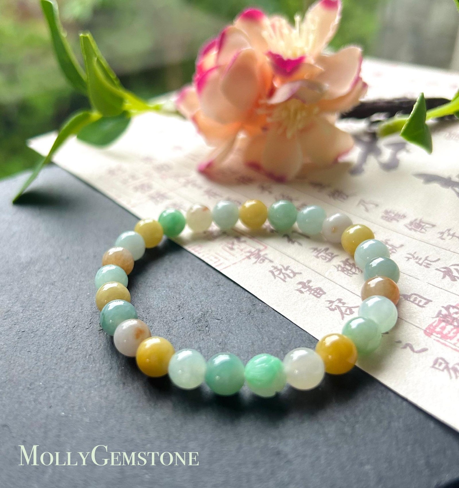 Burmese Jadeite Beaded Bracelet: Natural Type A Icy Translucent Multicolor, 7mm