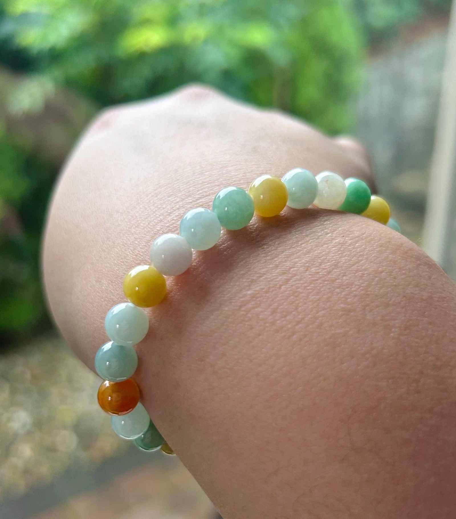 Burmese Jadeite Beaded Bracelet: Natural Type A Icy Translucent Multicolor, 7mm