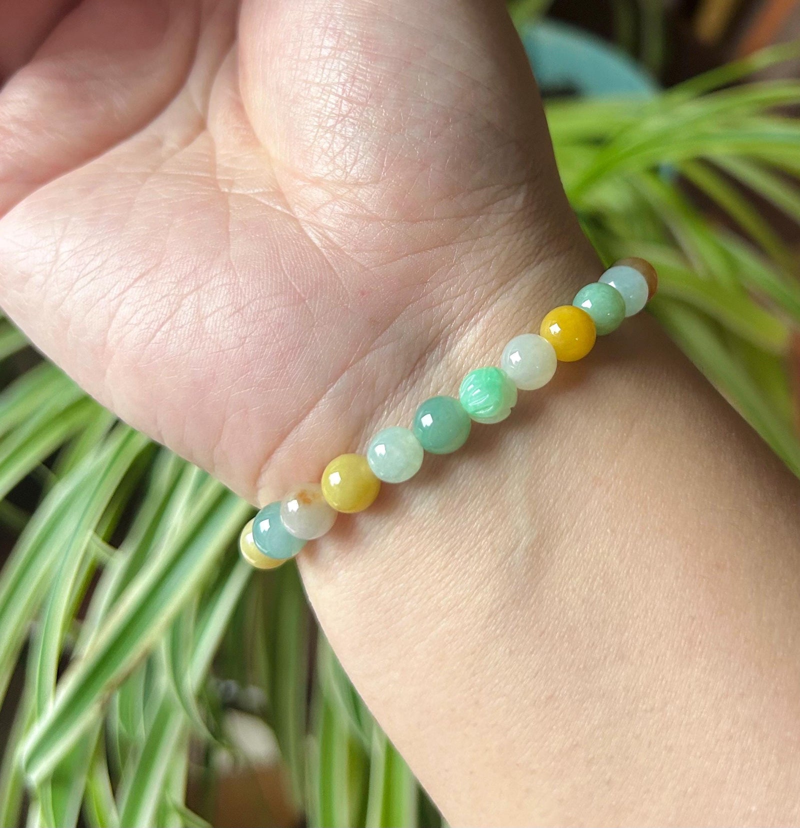Burmese Jadeite Beaded Bracelet: Natural Type A Icy Translucent Multicolor, 7mm