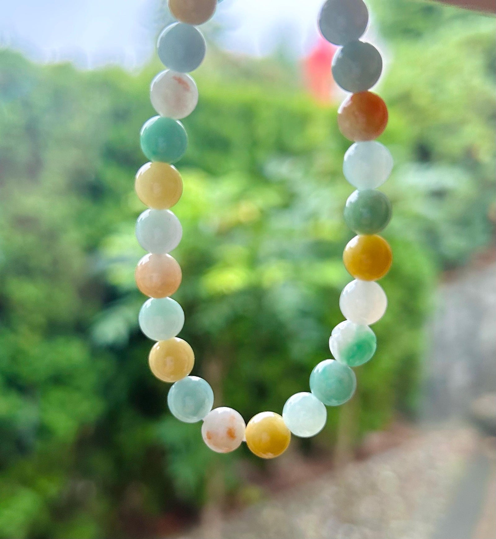 Burmese Jadeite Beaded Bracelet: Natural Type A Icy Translucent Multicolor, 7mm
