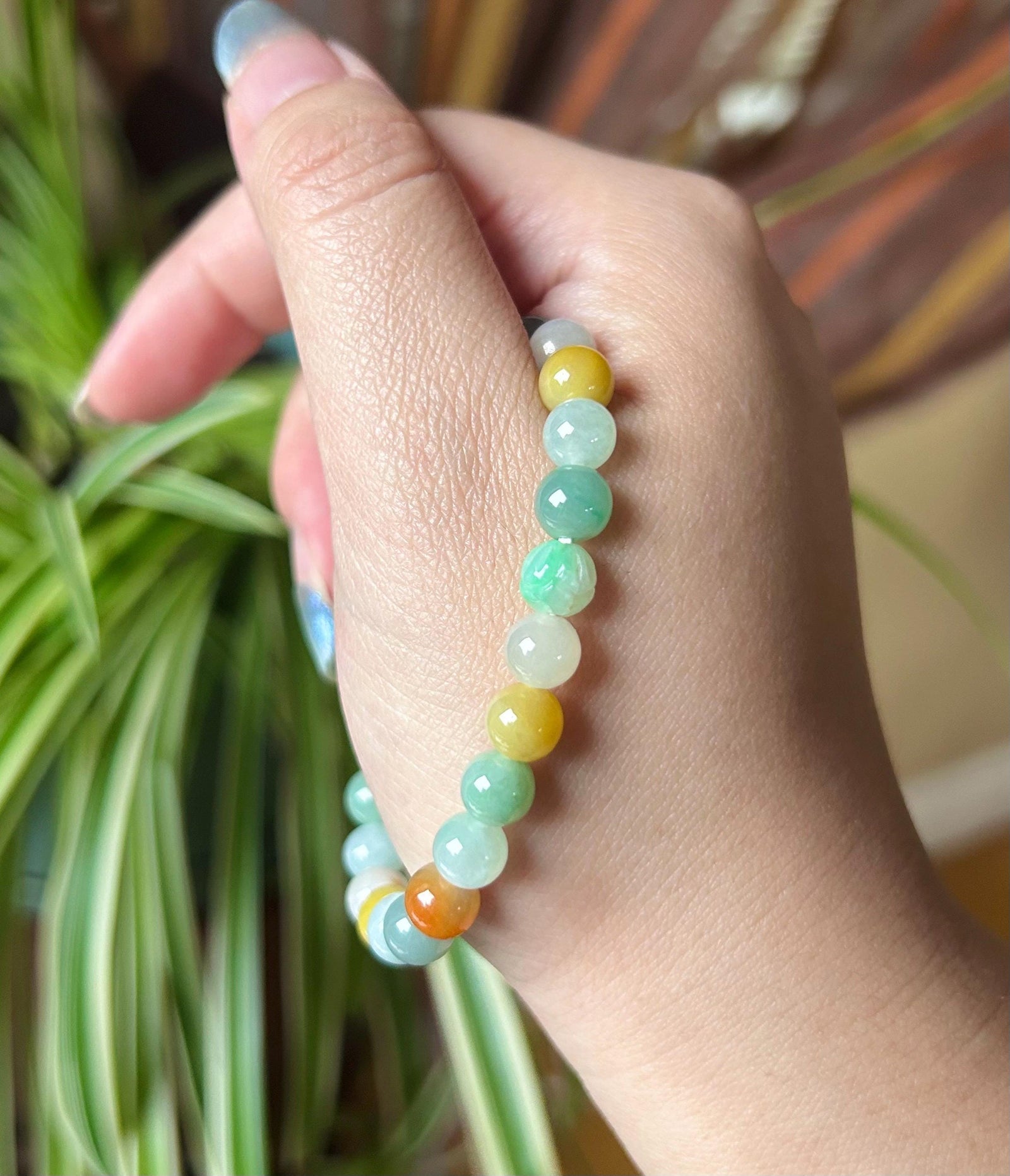 Burmese Jadeite Beaded Bracelet: Natural Type A Icy Translucent Multicolor, 7mm