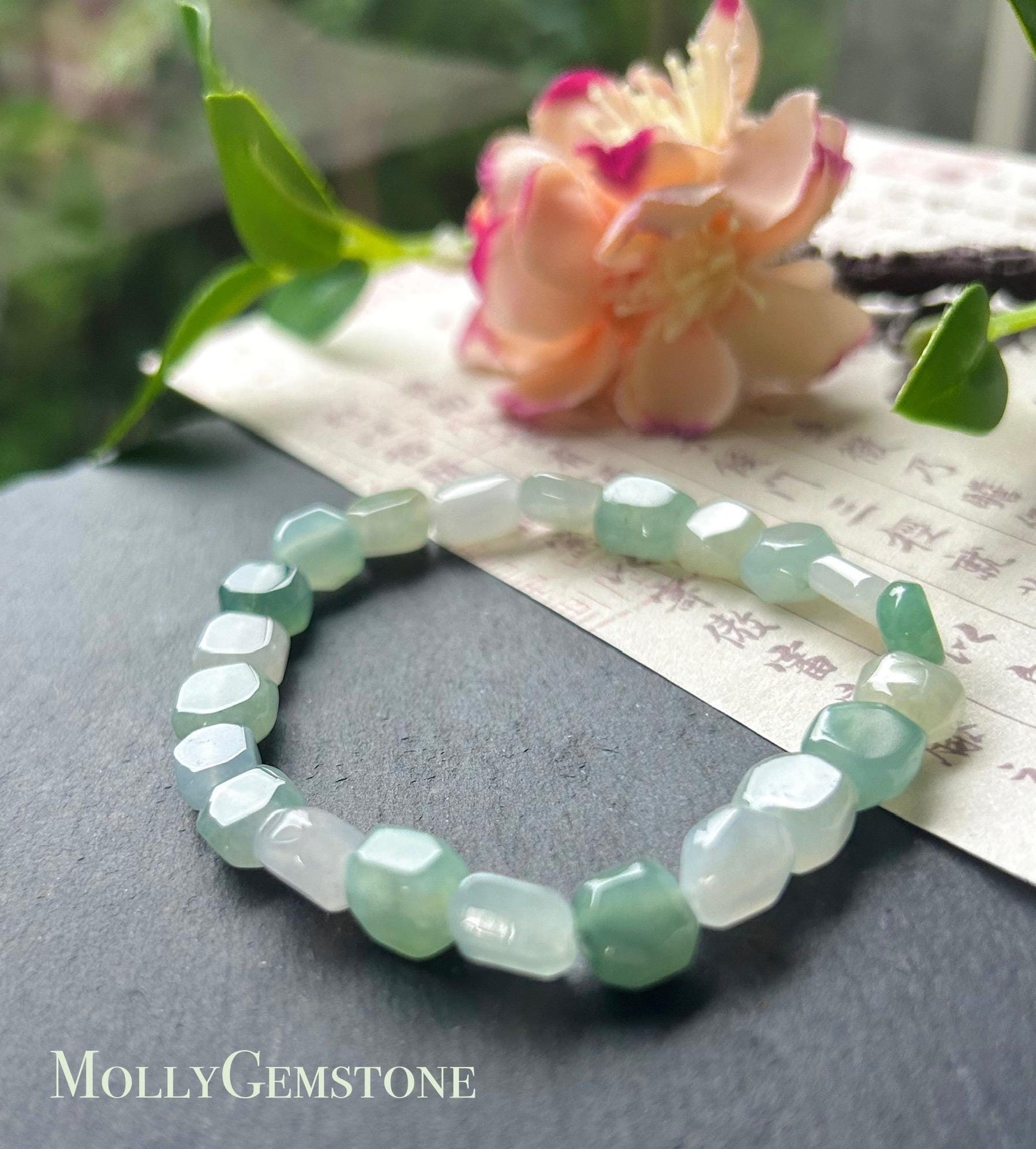Jadeite Jade Beaded Bracelet Handmade Jewelry Gift for Her Natural Burmese Icy High Translucency Type A Multicolor Rainbow Ice Cube Jade 8mm