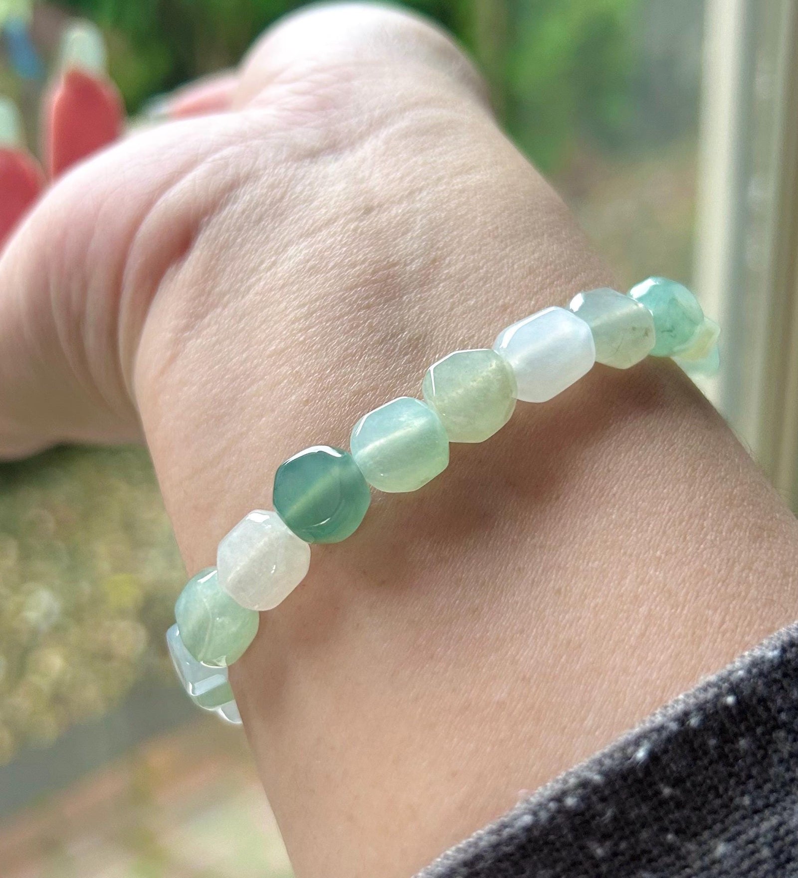 Jadeite Jade Beaded Bracelet Handmade Jewelry Gift for Her Natural Burmese Icy High Translucency Type A Multicolor Rainbow Ice Cube Jade 8mm
