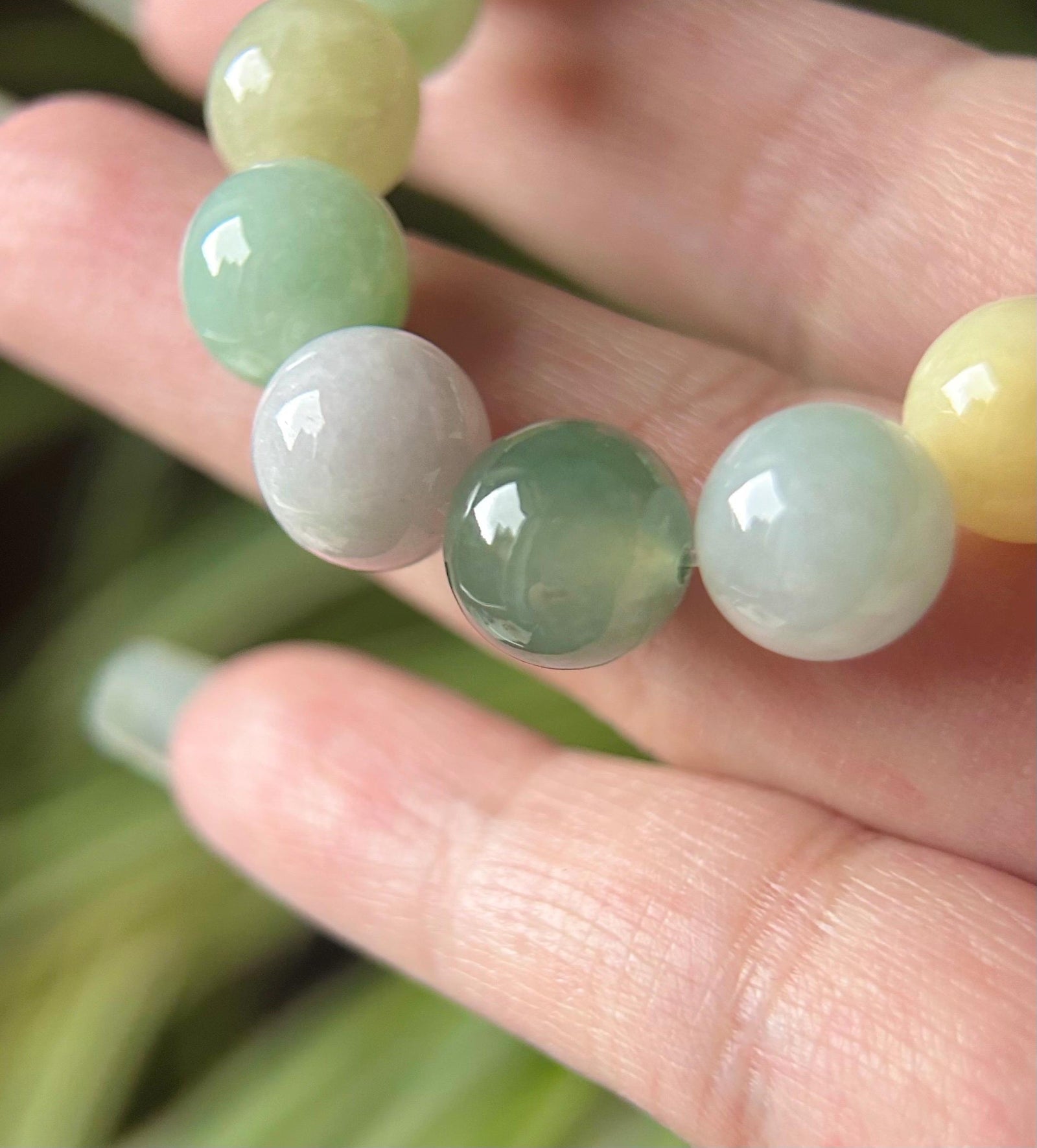 Burmese Jadeite Beaded Bracelet: Natural Type A Highly Translucent Icy Autumn Multicolor 10mm Myanmar Jade Untreated