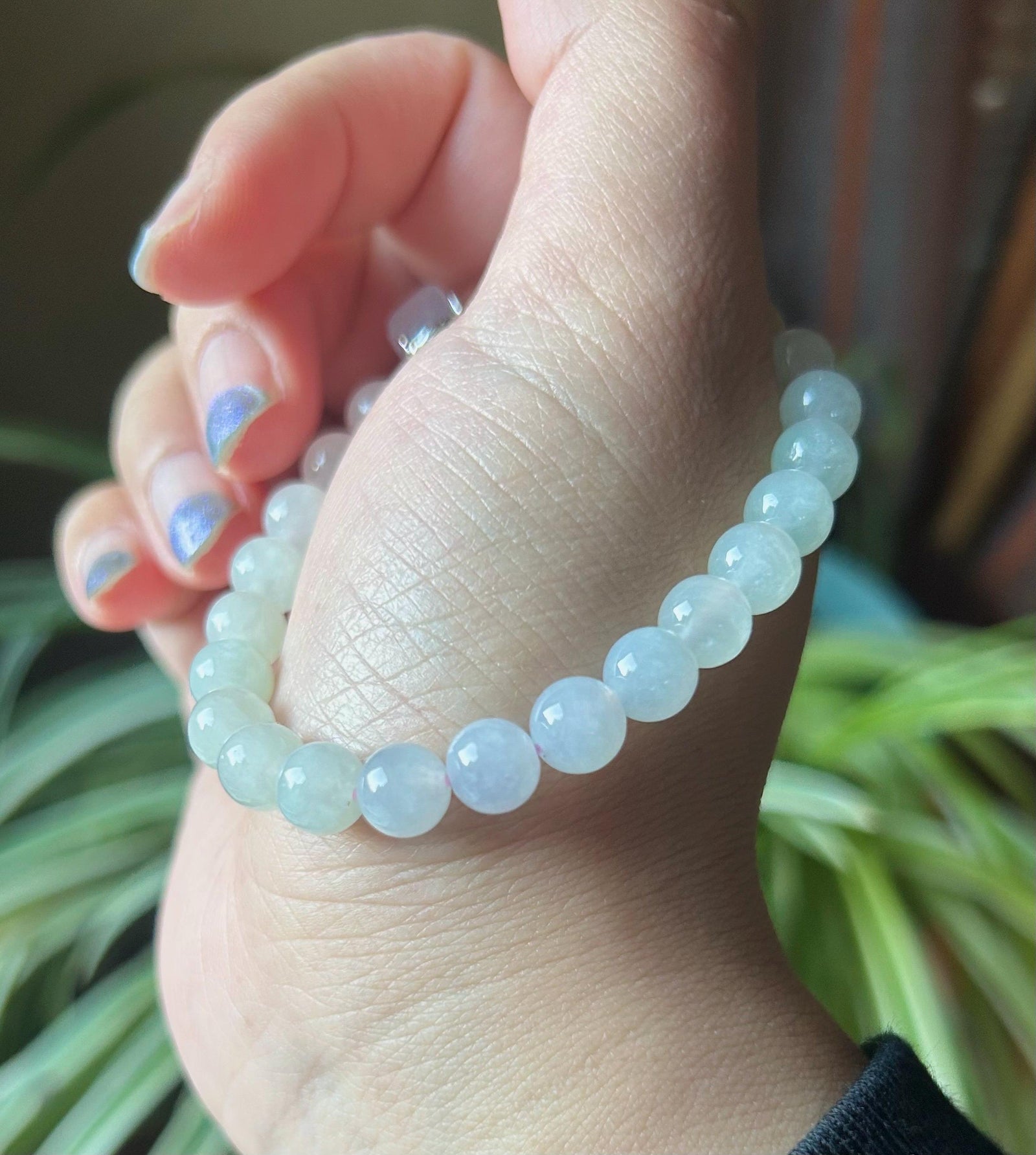 Burmese Jadeite Beaded Bracelet: Natural Type A Icy Translucent Light Green Purple 7mm Myanmar Jade Untreated