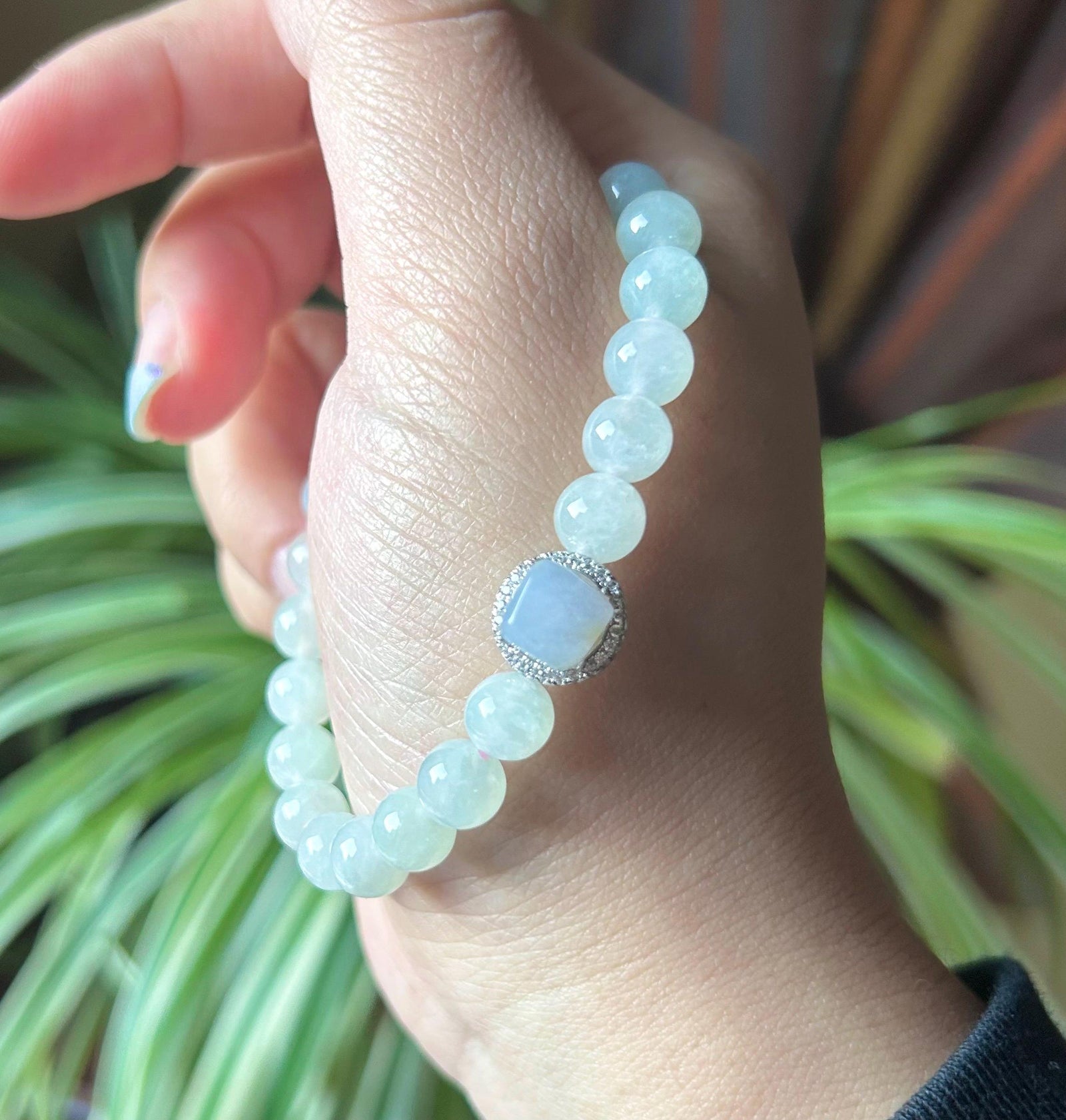 Burmese Jadeite Beaded Bracelet: Natural Type A Icy Translucent Light Green Purple 7mm Myanmar Jade Untreated
