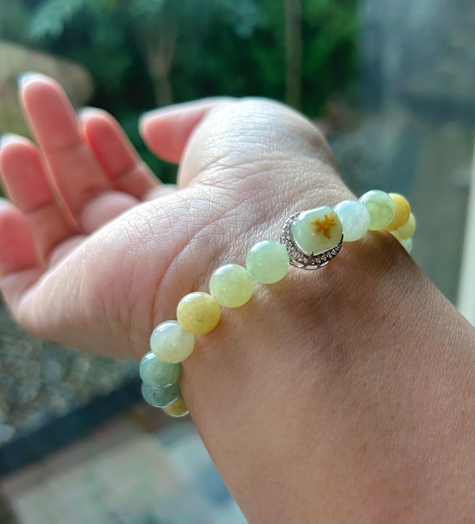 Burmese Jadeite Beaded Bracelet: Natural Type A Icy Translucent Autumn Multicolor 8mm Myanmar Jade Untreated