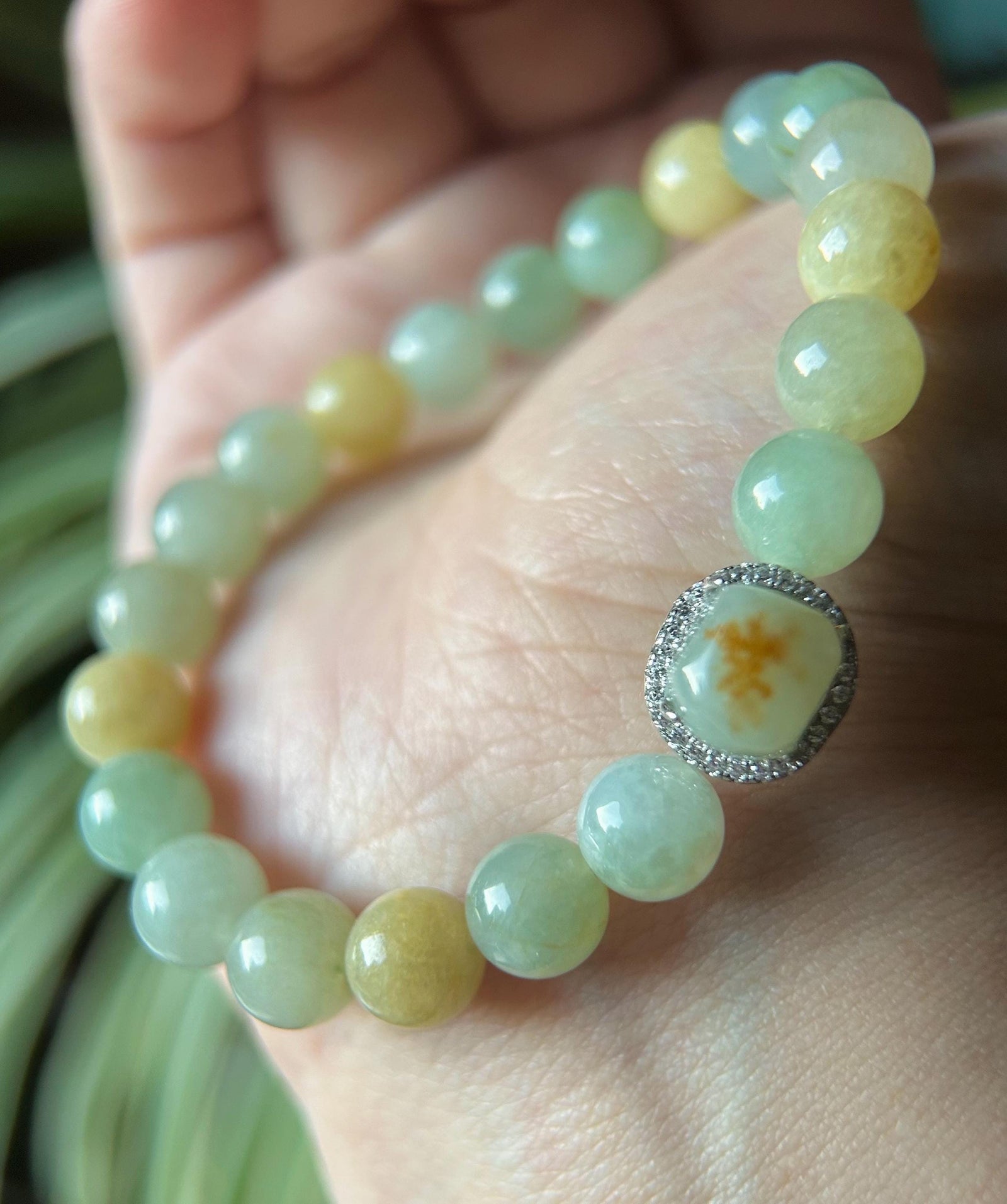 Burmese Jadeite Beaded Bracelet: Natural Type A Icy Translucent Autumn Multicolor 8mm Myanmar Jade Untreated