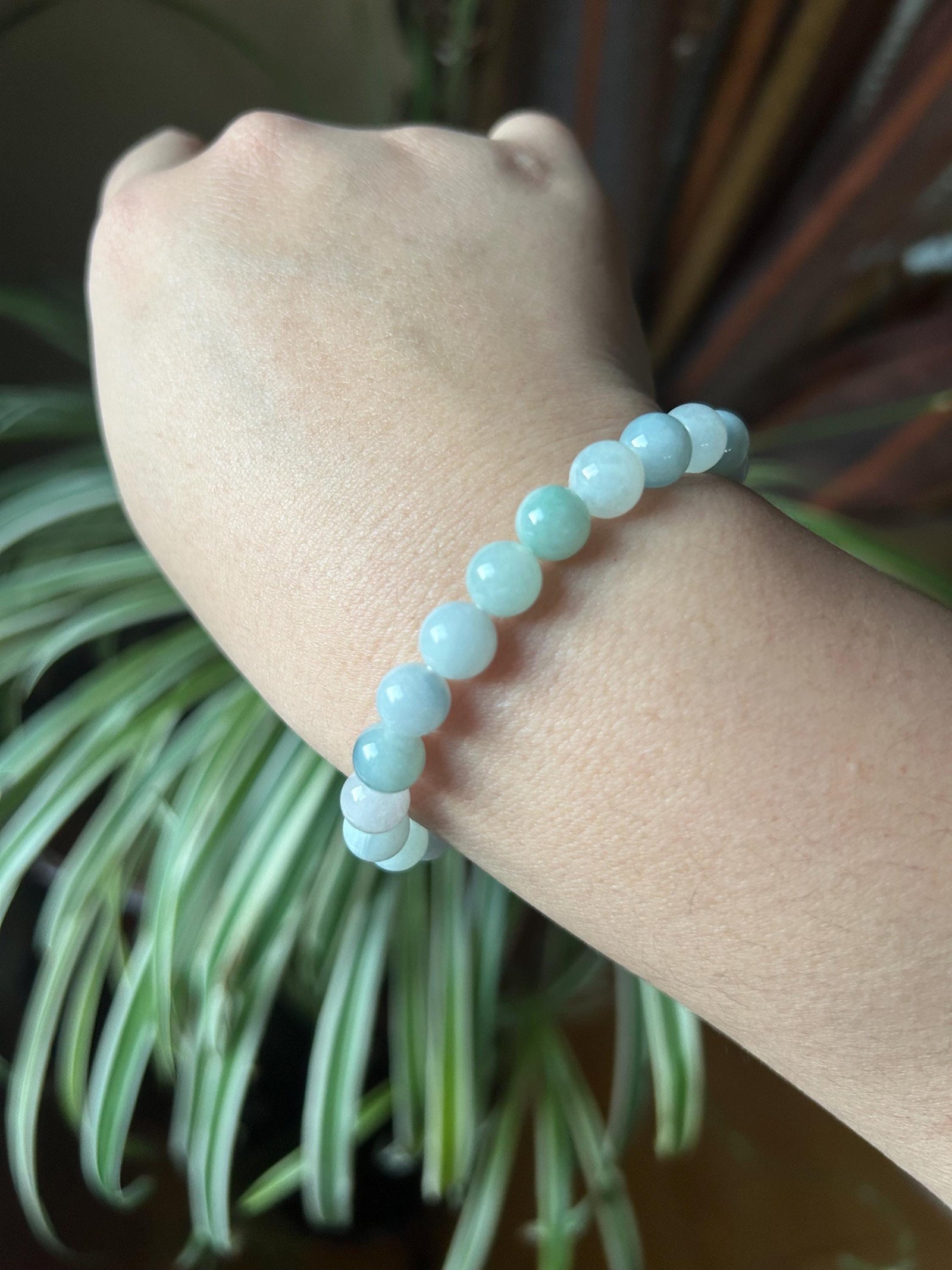 Burmese Jadeite Beaded Bracelet: Natural Type A Icy Translucent Myanmar 8mm Jade Starfish Focal Shellfish Charm