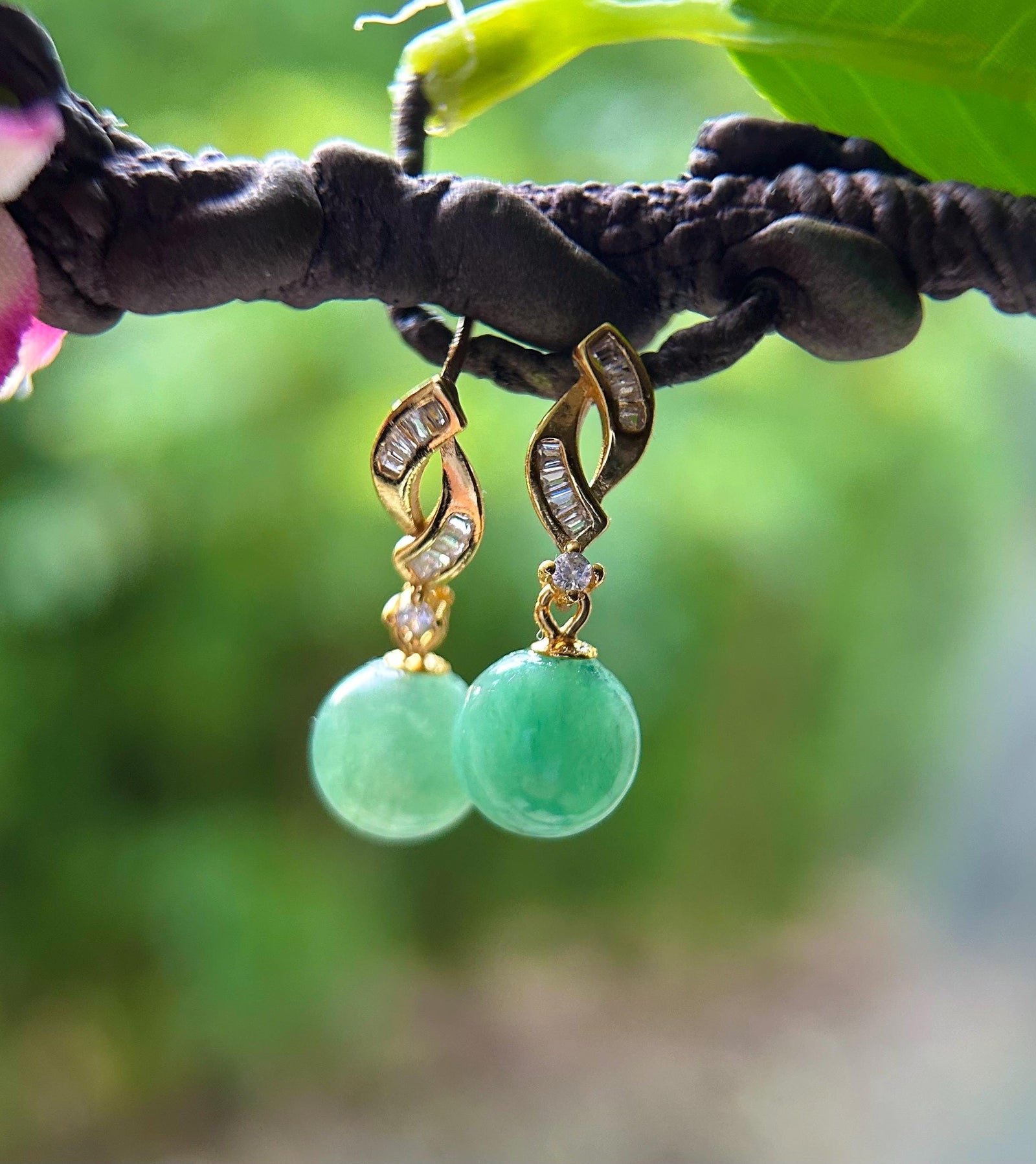 Natural Jadeite Beaded Earrings Burmese Type A Icy Translucent Green or Bright Yellow Jade & 925 Sterling Silver