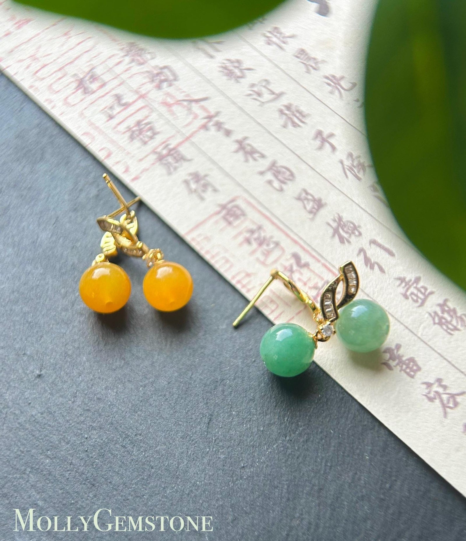 Natural Jadeite Beaded Earrings Burmese Type A Icy Translucent Green or Bright Yellow Jade & 925 Sterling Silver