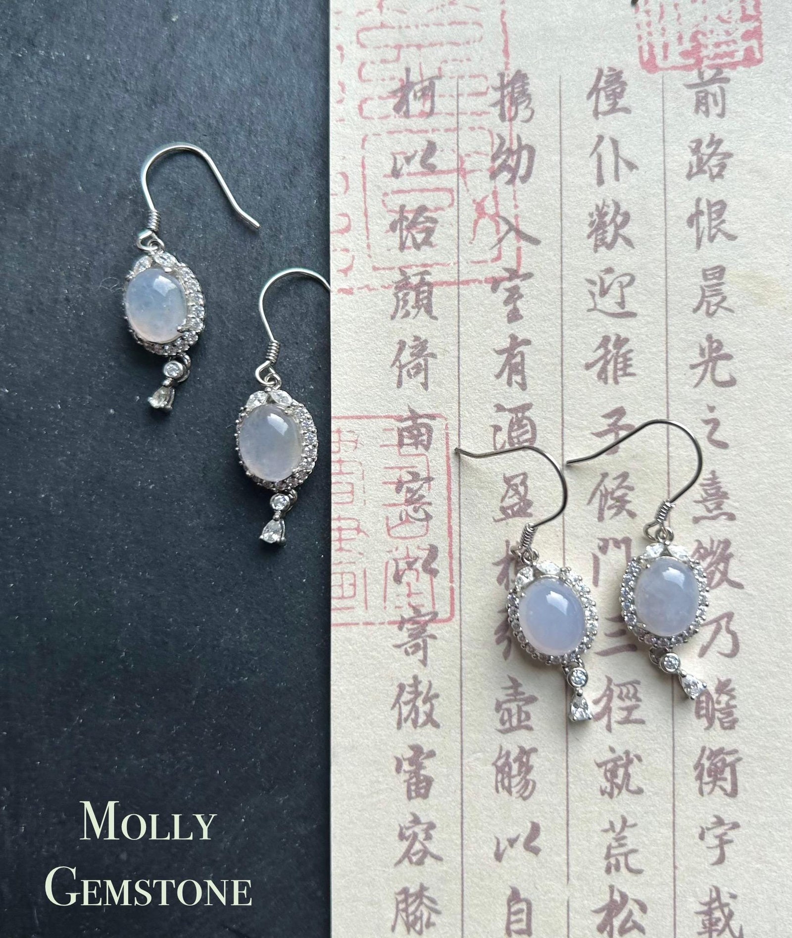 Natural Jadeite & Sterling Silver Earrings Burmese Type A Highly Translucent Icy Pale Lavender or White Myanmar Jade