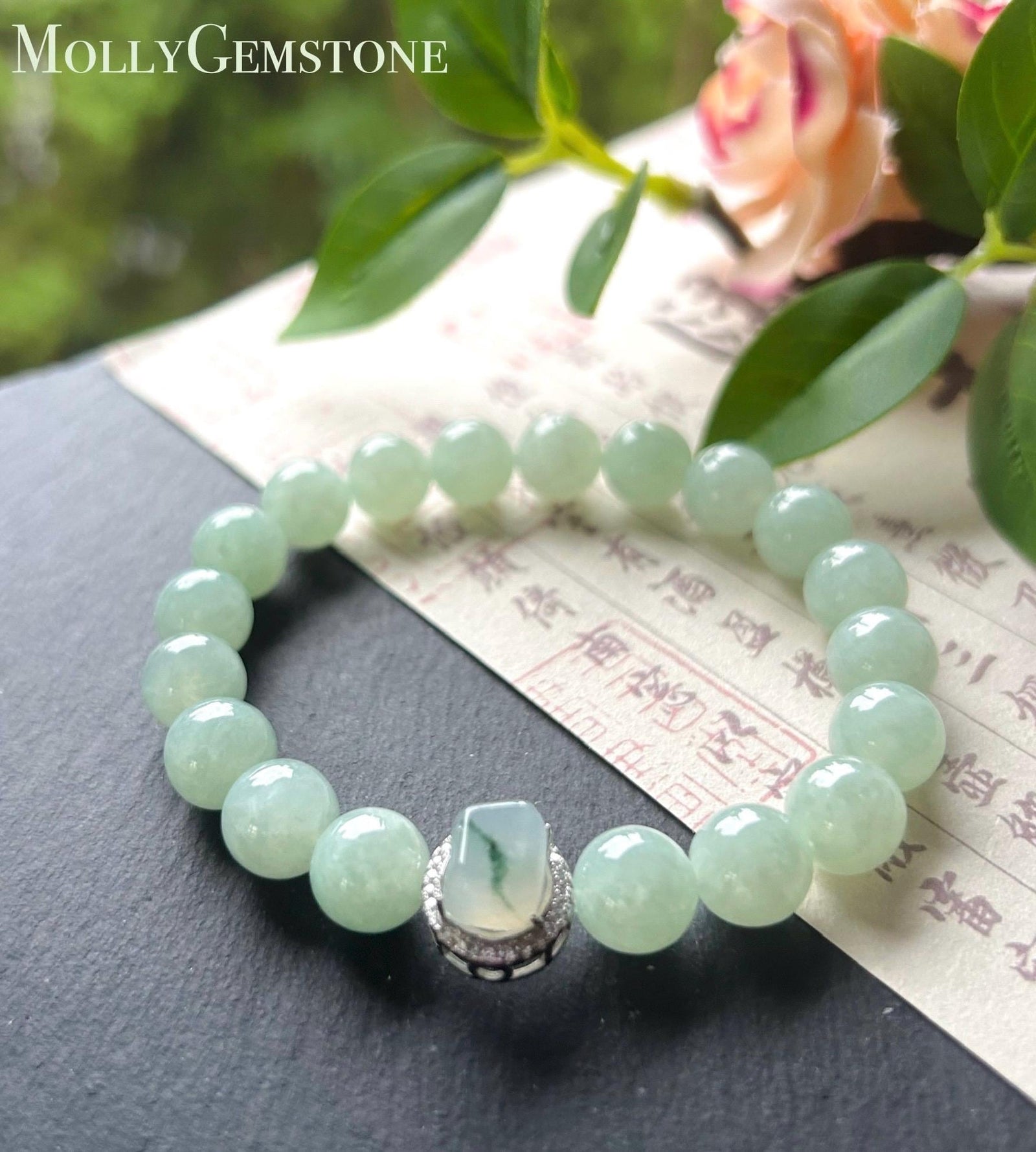 Burmese Jadeite Beaded Bracelet: Natural Type A Icy Translucent Apple Green or Pink Myanmar 9.5mm Jade Untreated